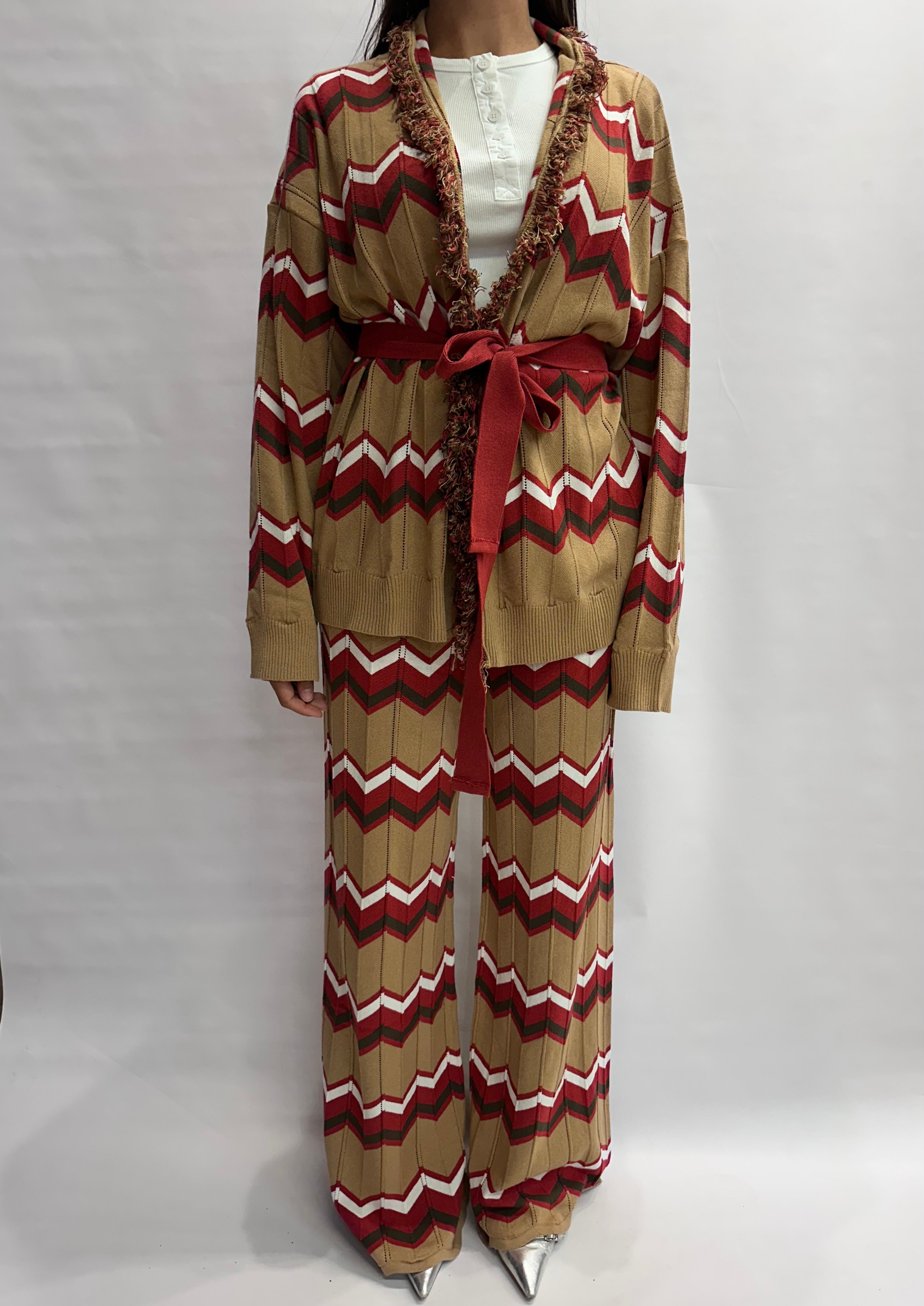 Coordinato TENSIONE IN in cotone trama zig-zag composto da pantalone e cardigan , COD: 40A414 E 05A414