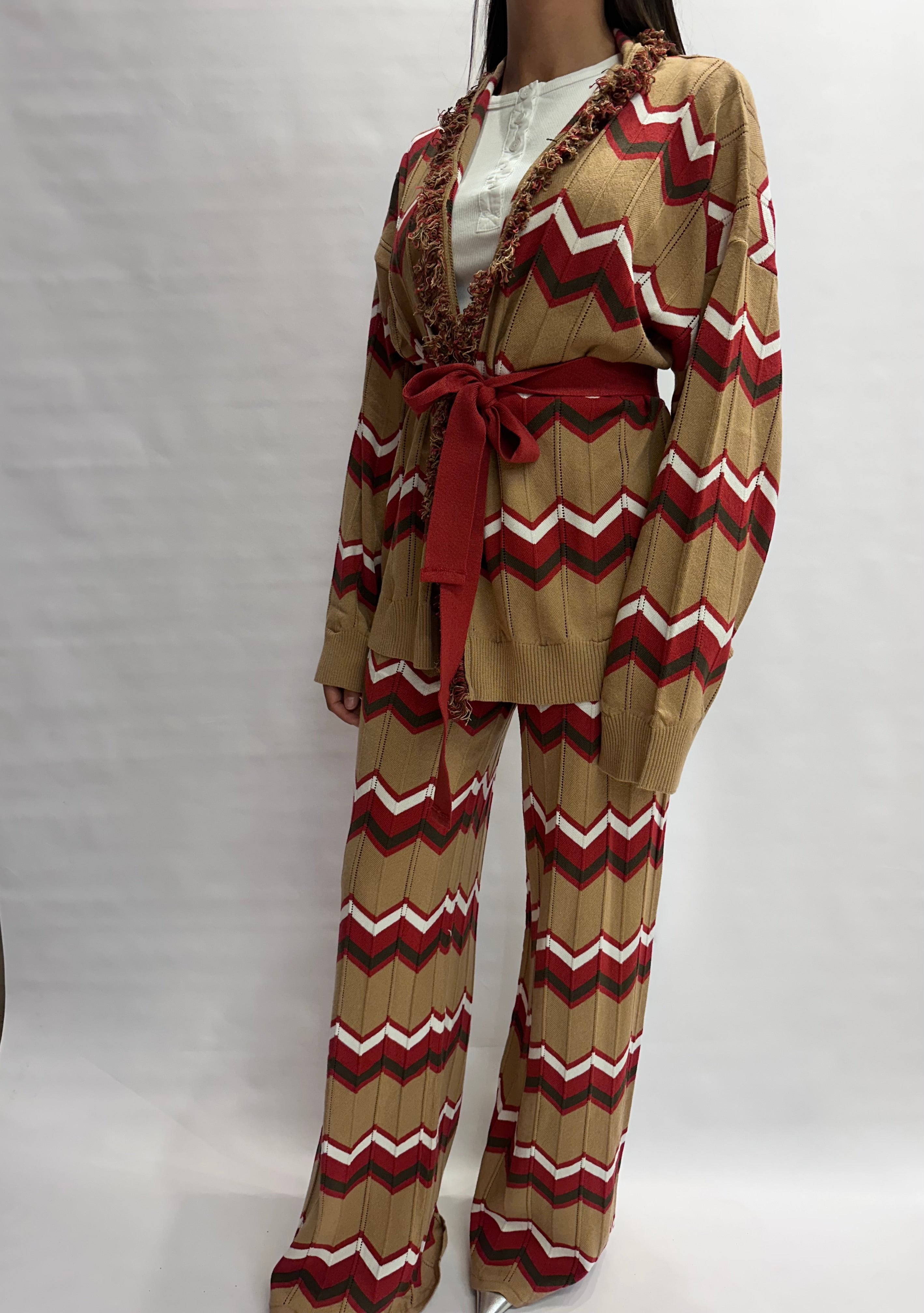 Coordinato TENSIONE IN in cotone trama zig-zag composto da pantalone e cardigan , COD: 40A414 E 05A414