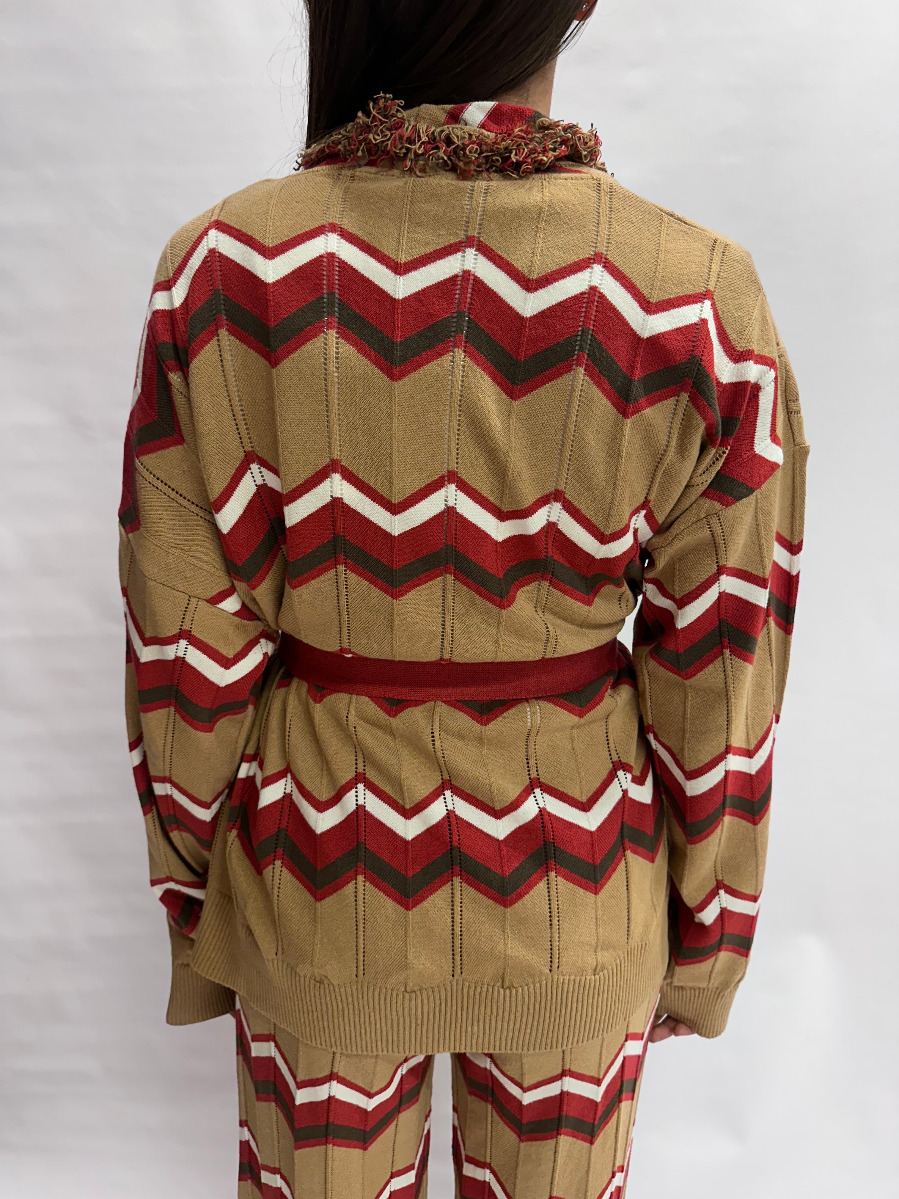 Coordinato TENSIONE IN in cotone trama zig-zag composto da pantalone e cardigan , COD: 40A414 E 05A414