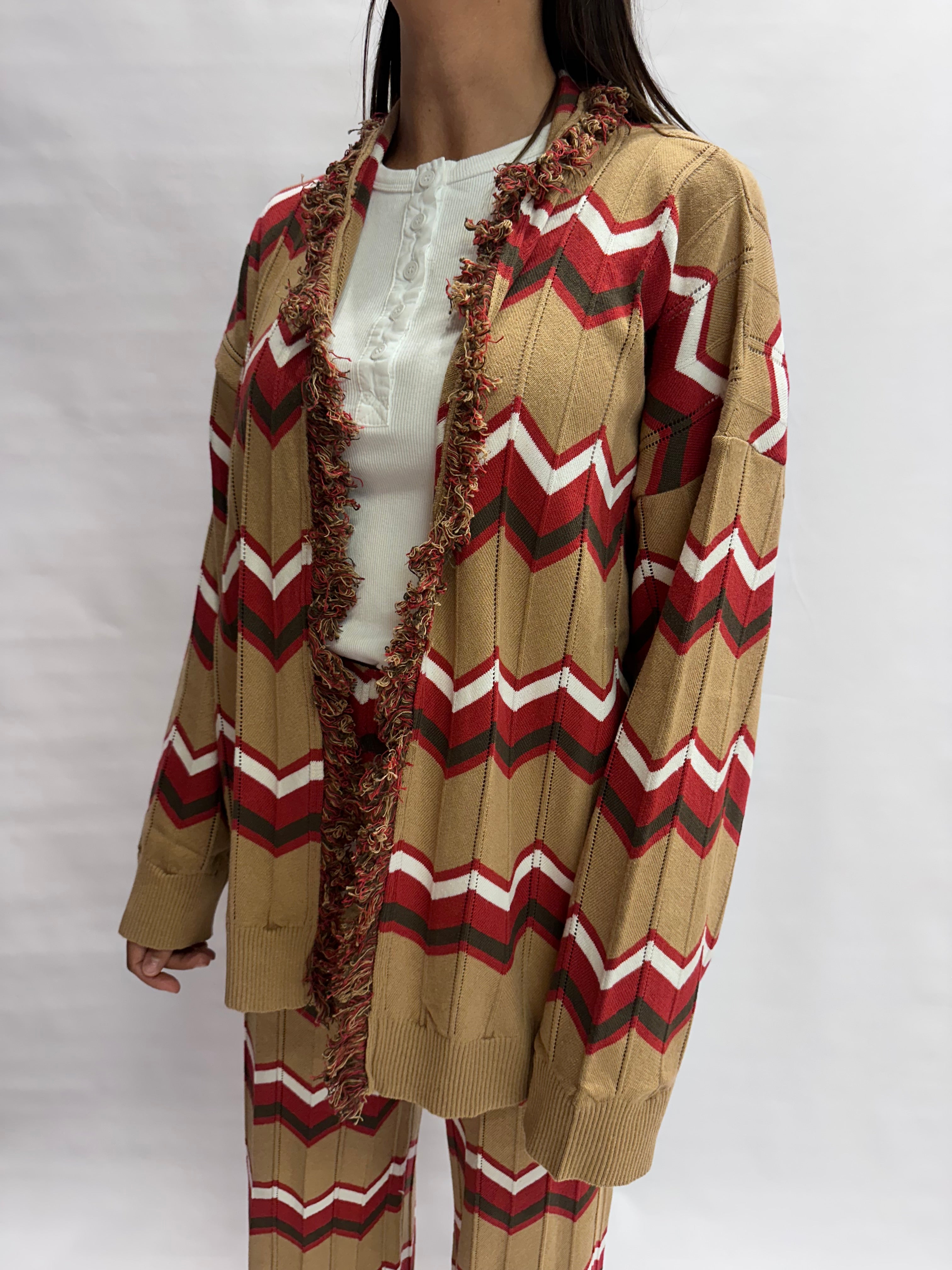 Coordinato TENSIONE IN in cotone trama zig-zag composto da pantalone e cardigan , COD: 40A414 E 05A414