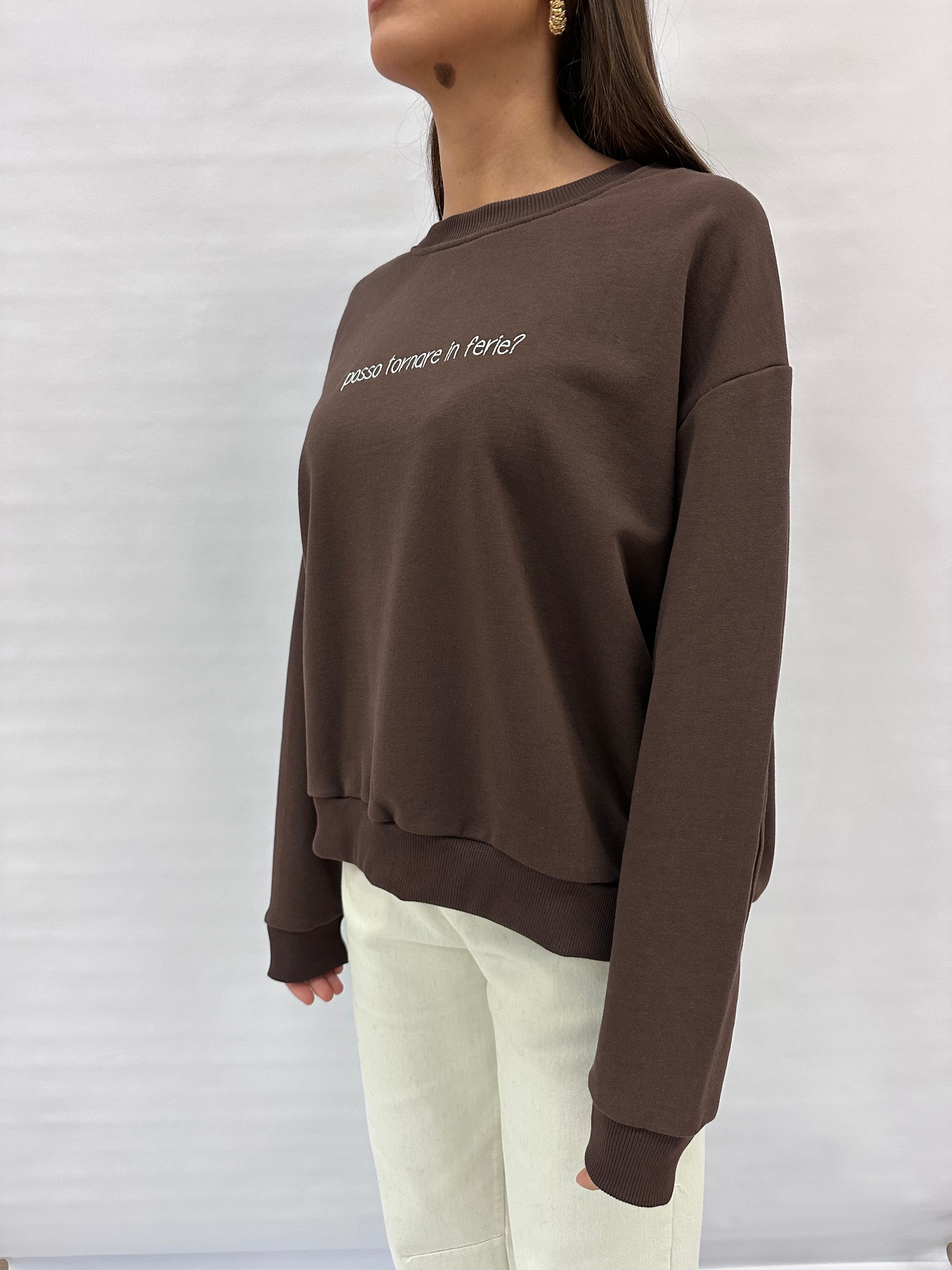 Felpa BLUEJOINT garzata con scritta "posso tornare in ferie?" , COD: 26232
