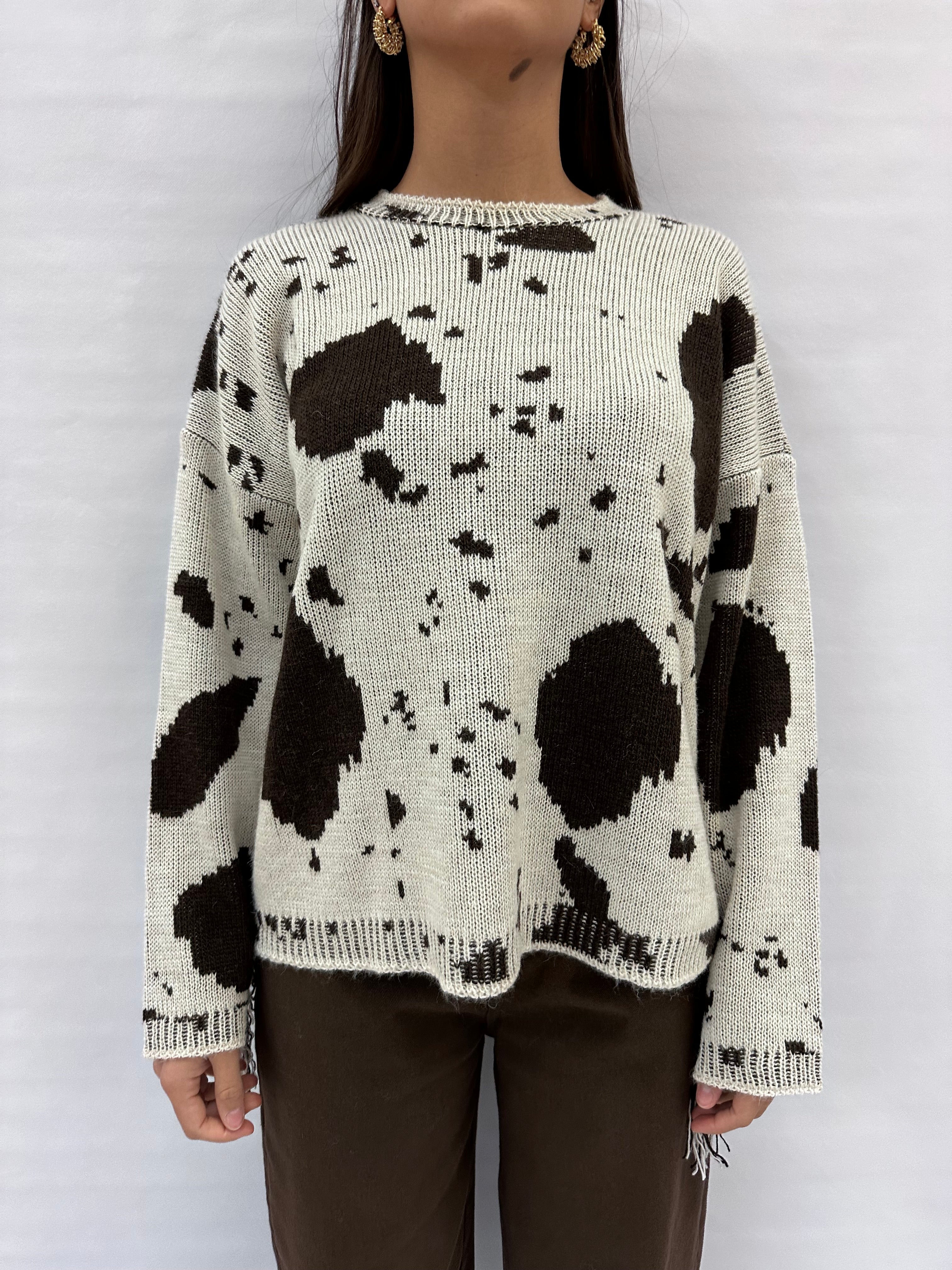 Maglione BLUEJOINT con trama "mucca" e frange , COD: 78505