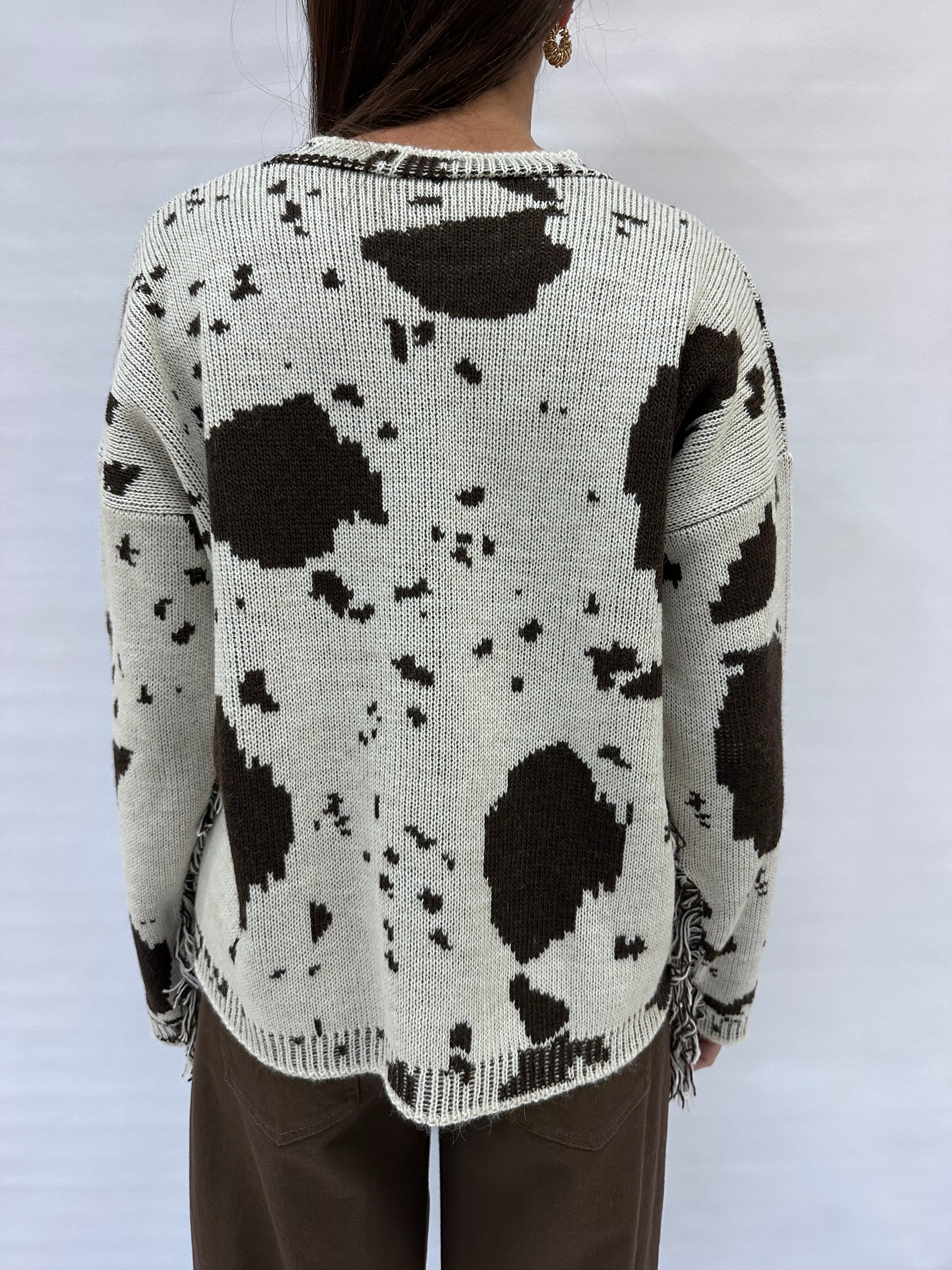 Maglione BLUEJOINT con trama "mucca" e frange , COD: 78505