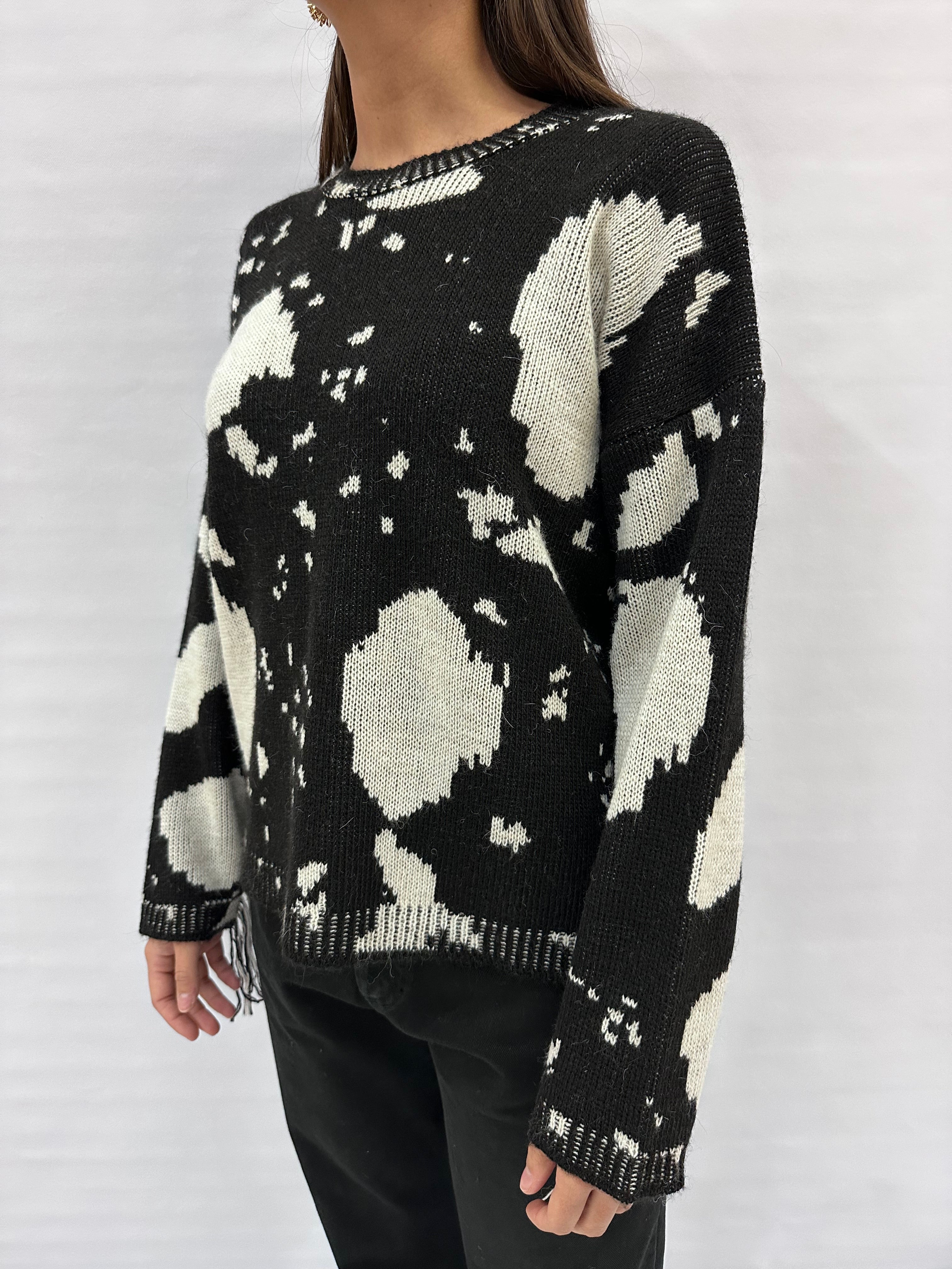 Maglione BLUEJOINT con trama "mucca" e frange , COD: 78505