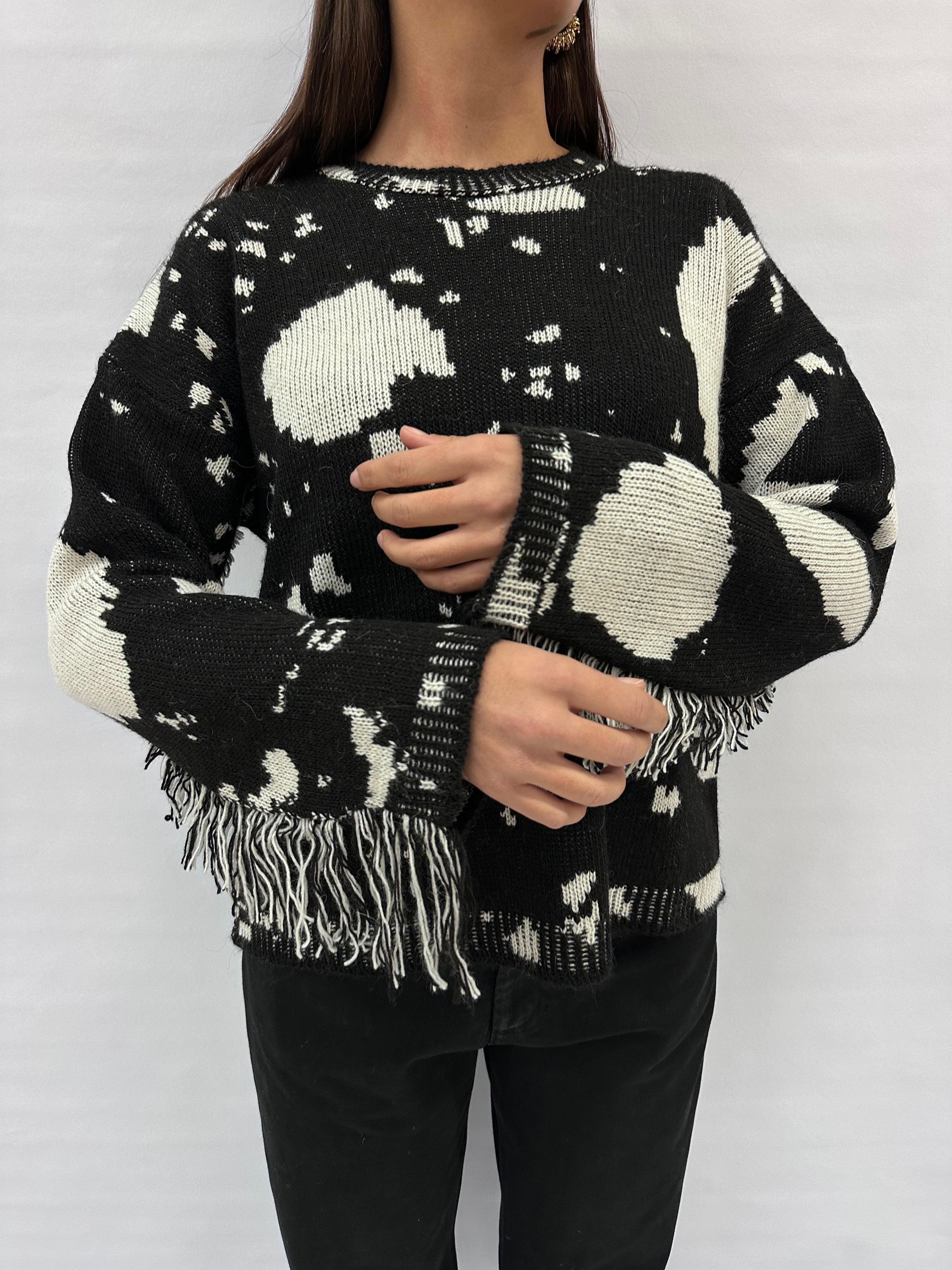 Maglione BLUEJOINT con trama "mucca" e frange , COD: 78505