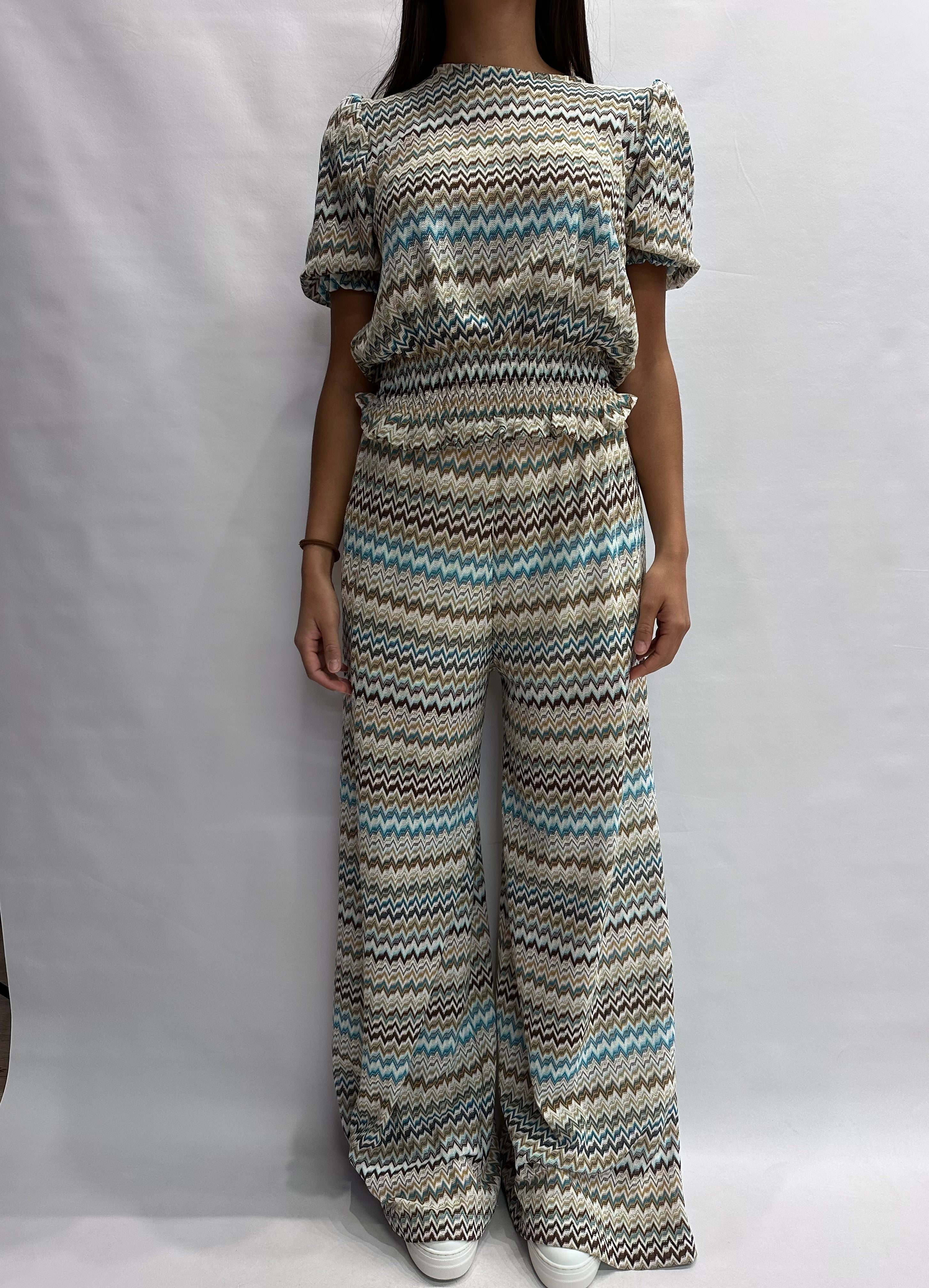 Coordinato TENSIONE IN in trama missoni nei colori dell' Azzurro, COD: S26PD07 e S26MD06
