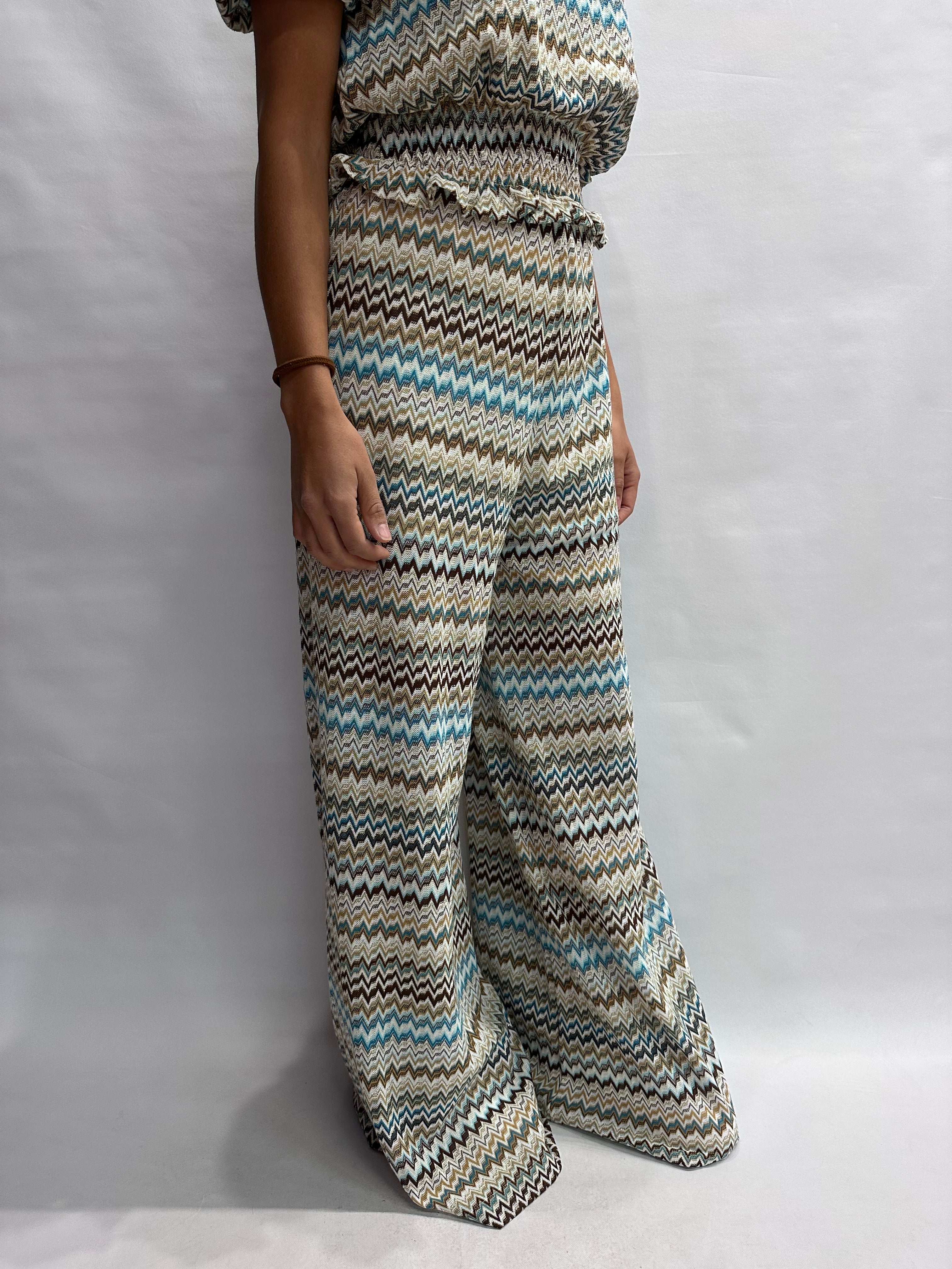 Pantalone TENSIONE IN in trama missoni nei colori dell' Azzurro, COD: S26PD07