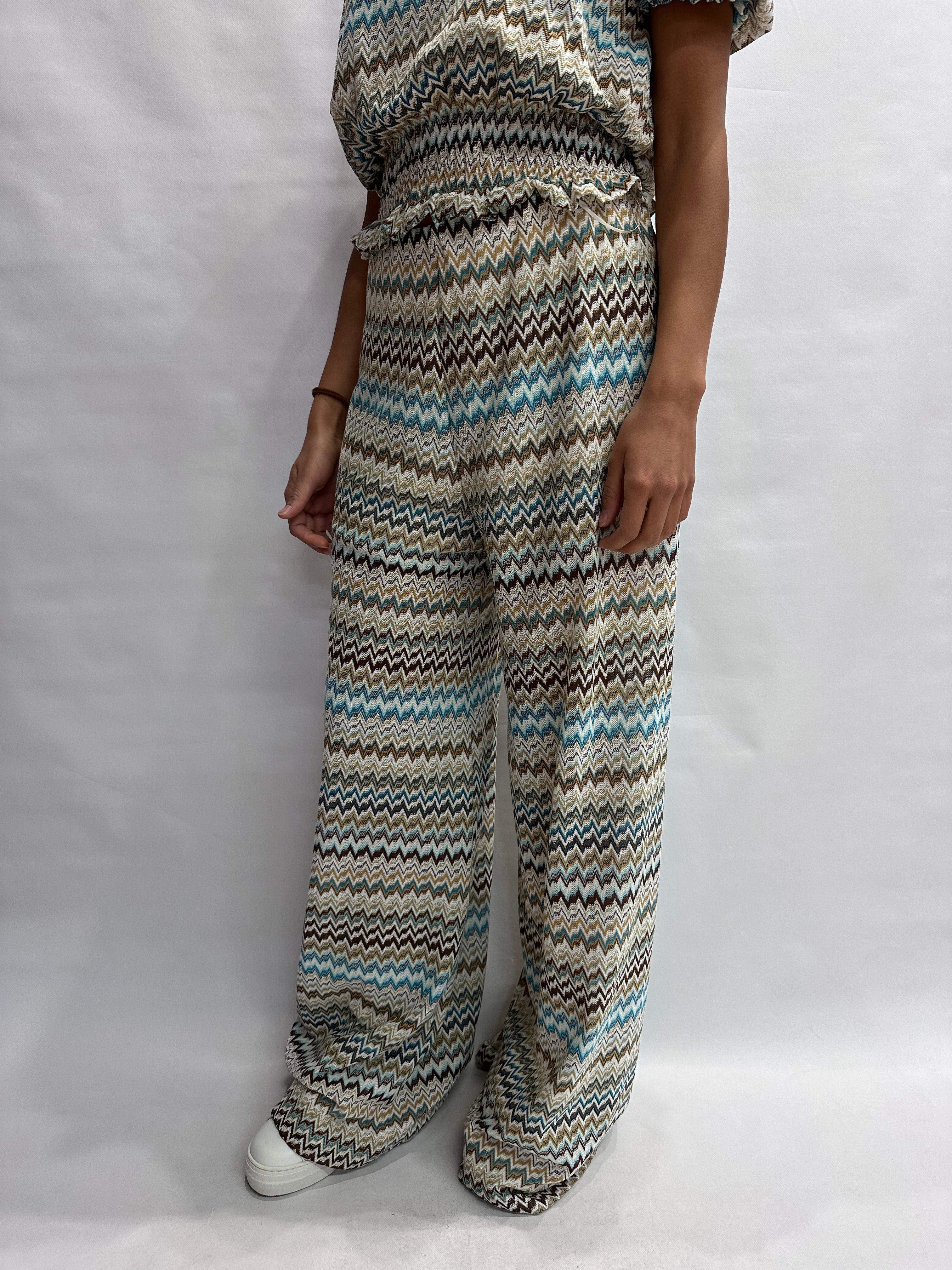 Pantalone TENSIONE IN in trama missoni nei colori dell' Azzurro, COD: S26PD07