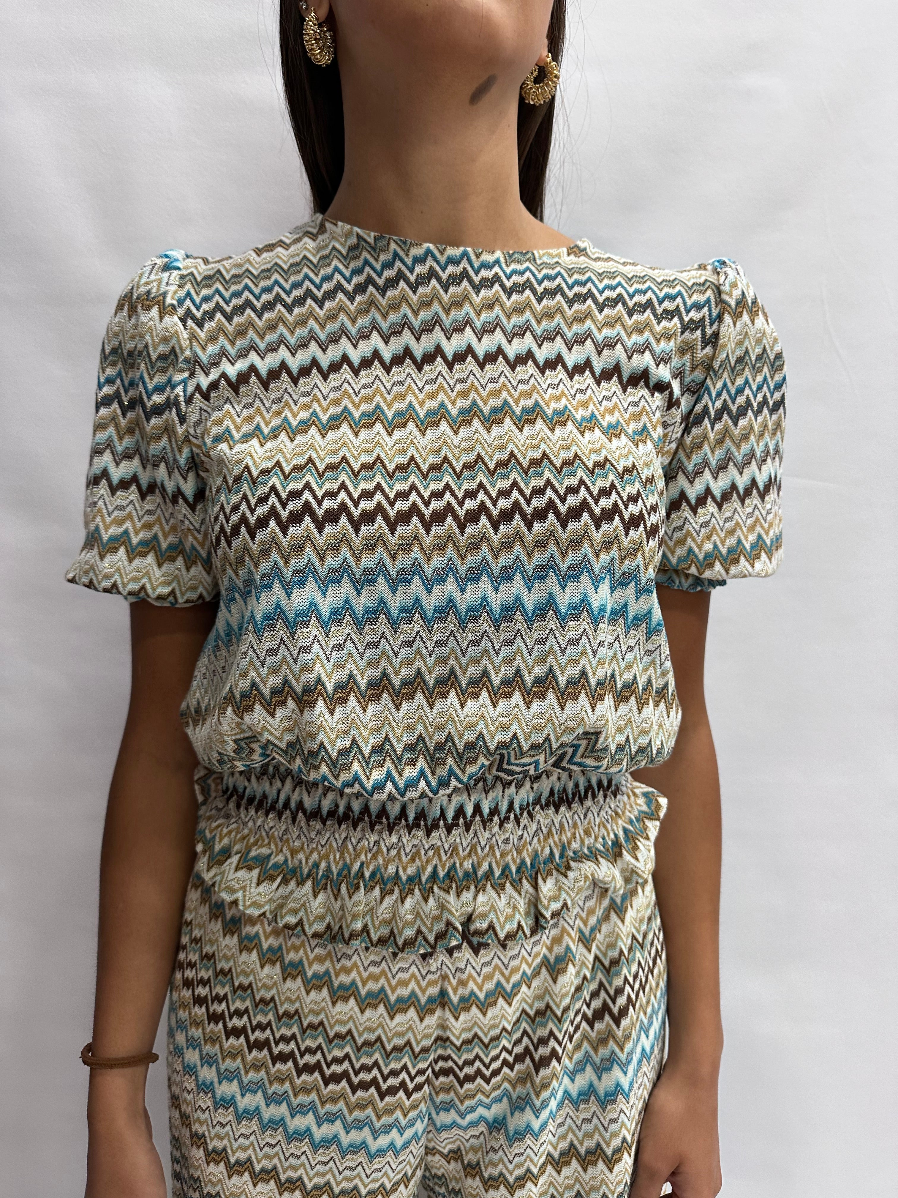 Casacca TENSIONE IN manica corta in trama missoni nei colori dell' Azzurro,  COD: S26MD06