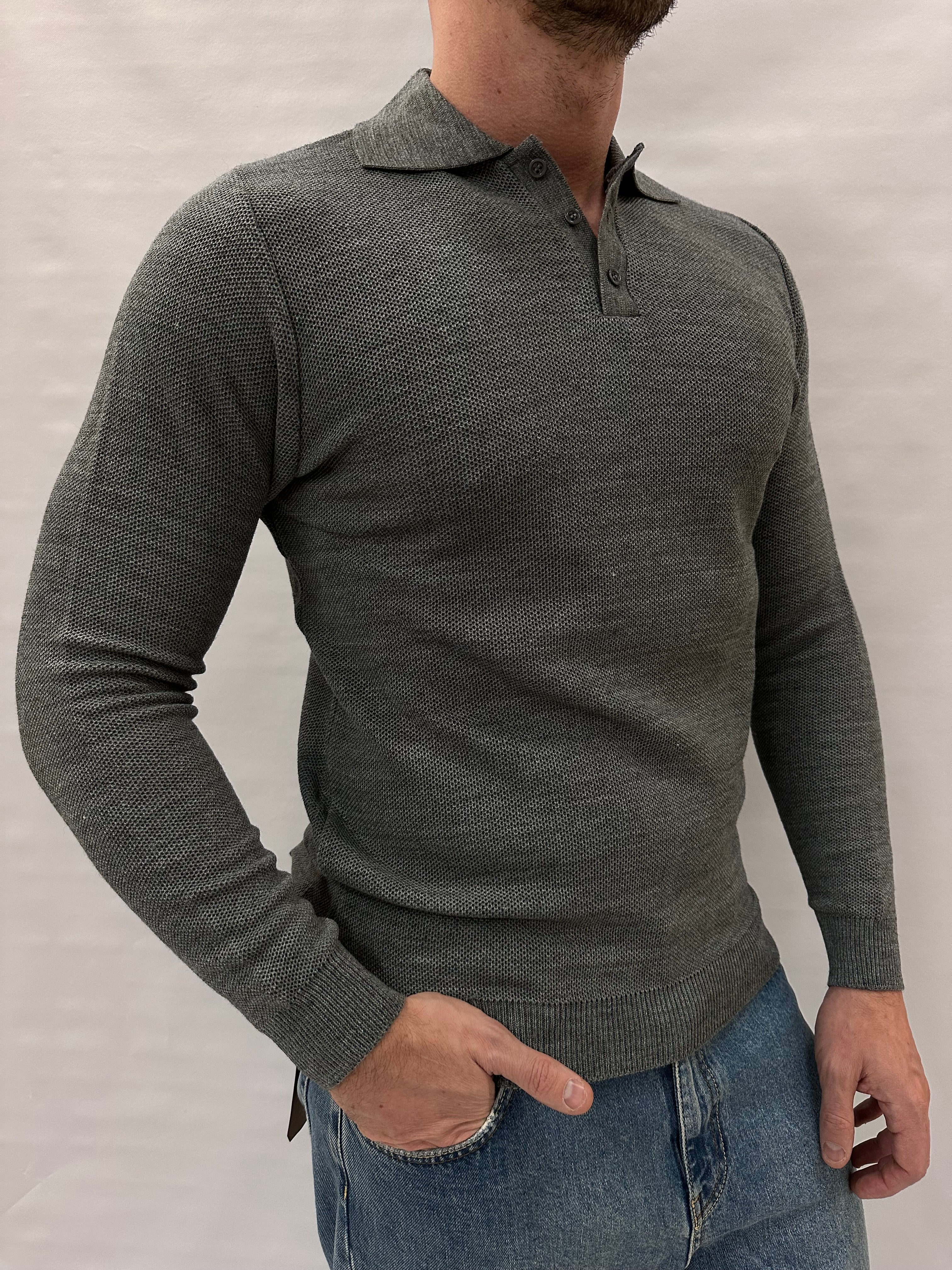 Maglione a polo BLUEJOINT aderente con bottoncini, Cod: 6493