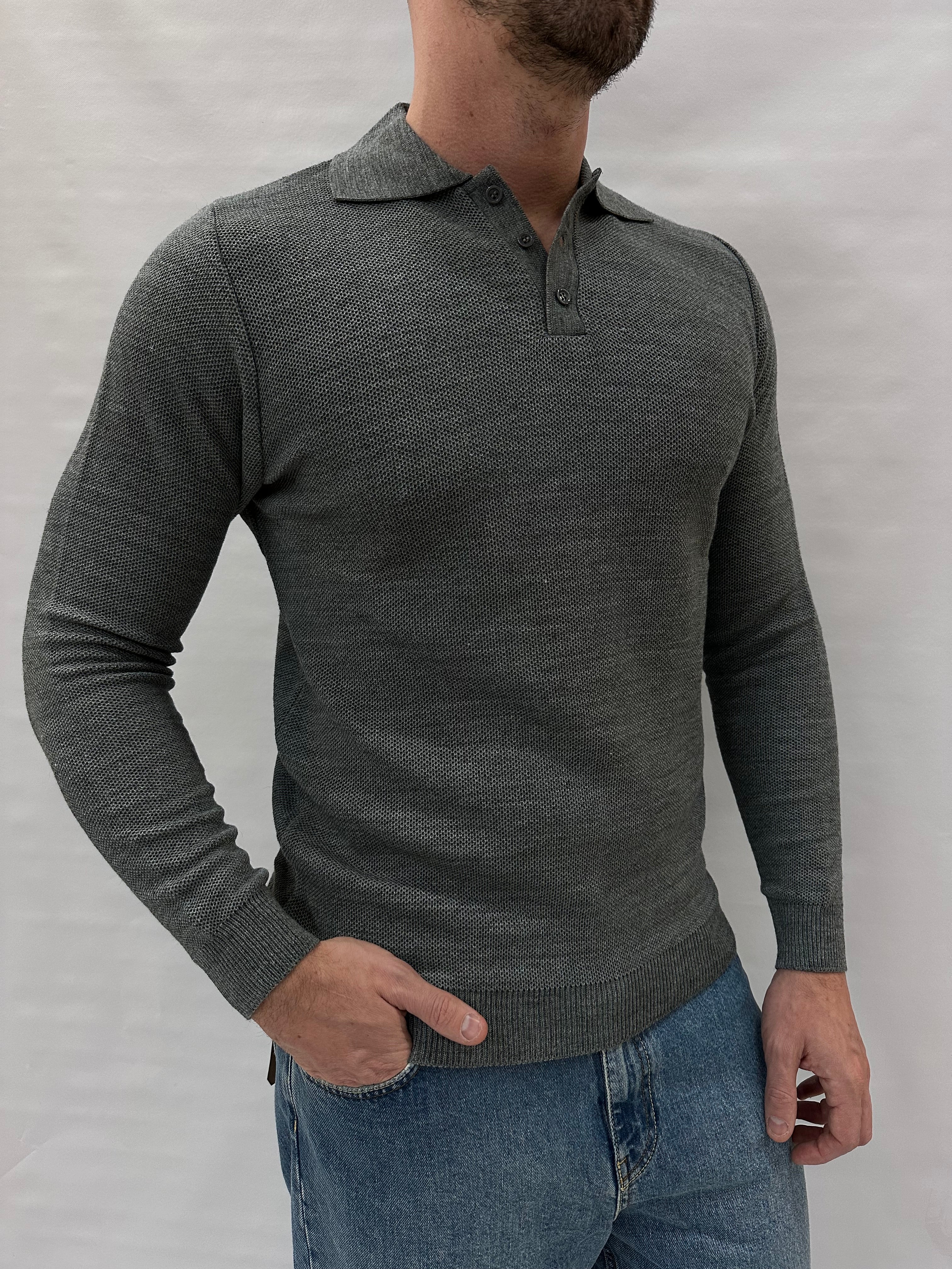 Maglione a polo BLUEJOINT aderente con bottoncini, Cod: 6493