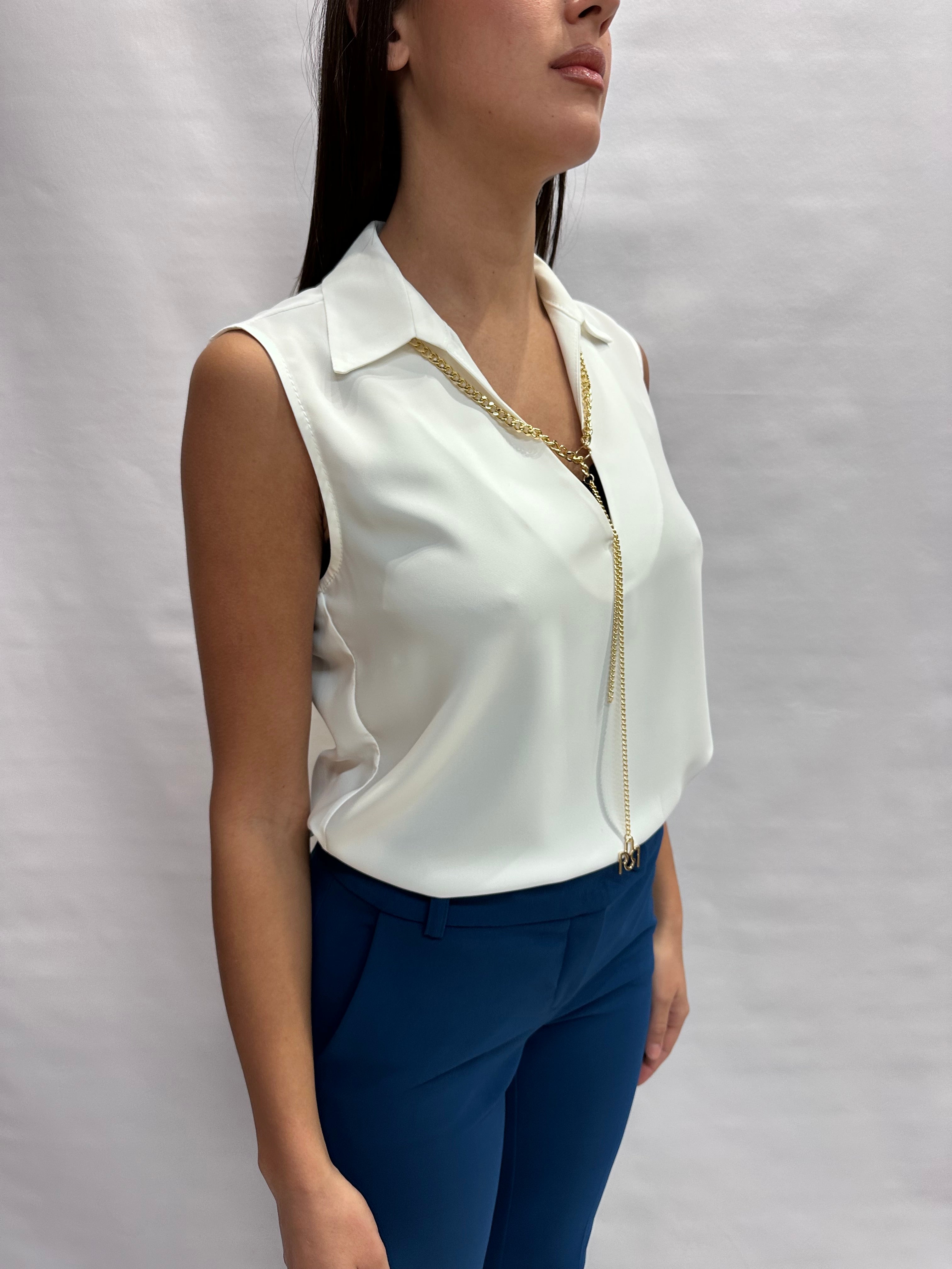 Camicetta RINASCIMENTO smanicata con scollo a "V" e colla in dotazione - Cod: CFC0127446003