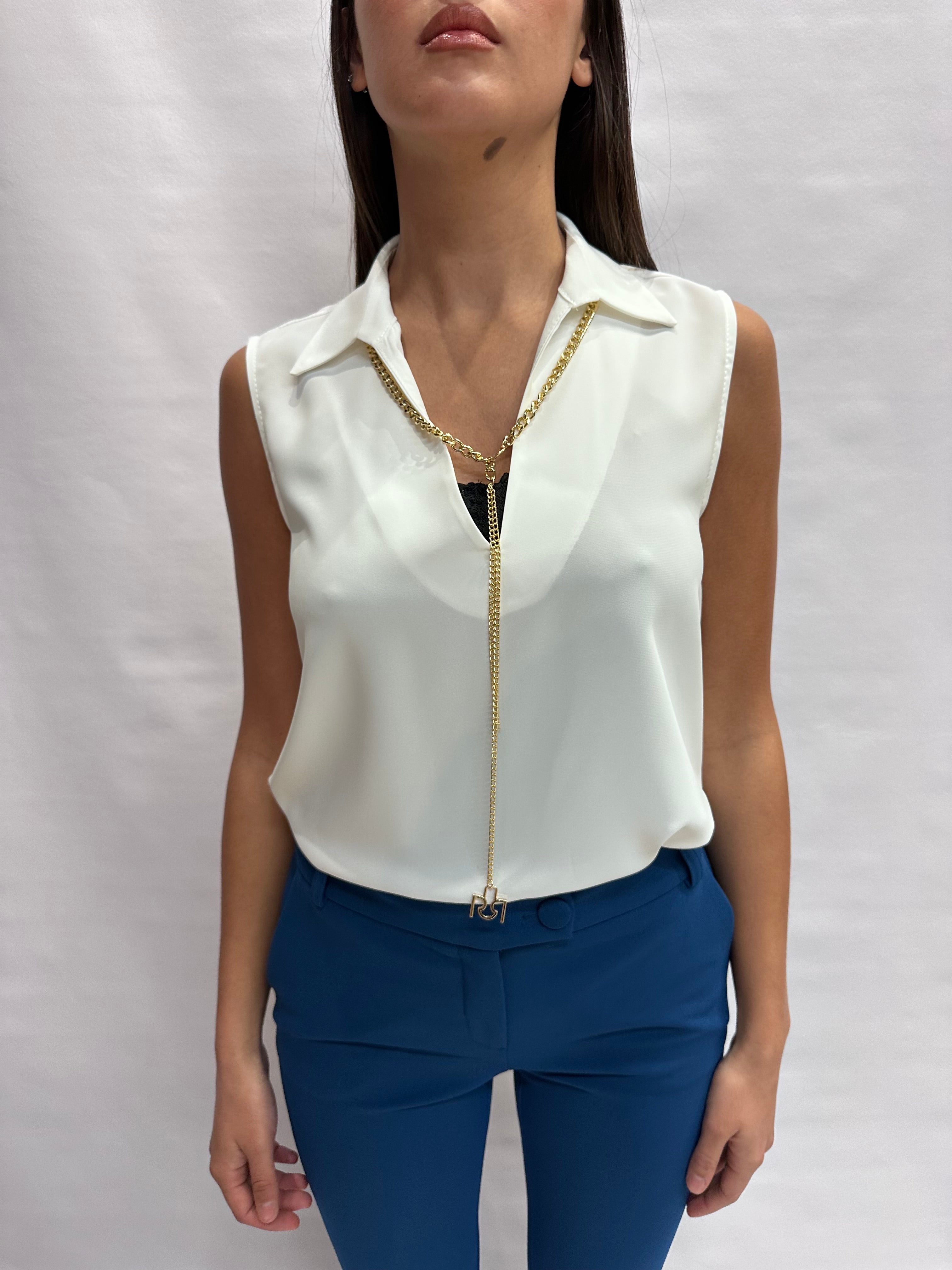 Camicetta RINASCIMENTO smanicata con scollo a "V" e colla in dotazione - Cod: CFC0127446003