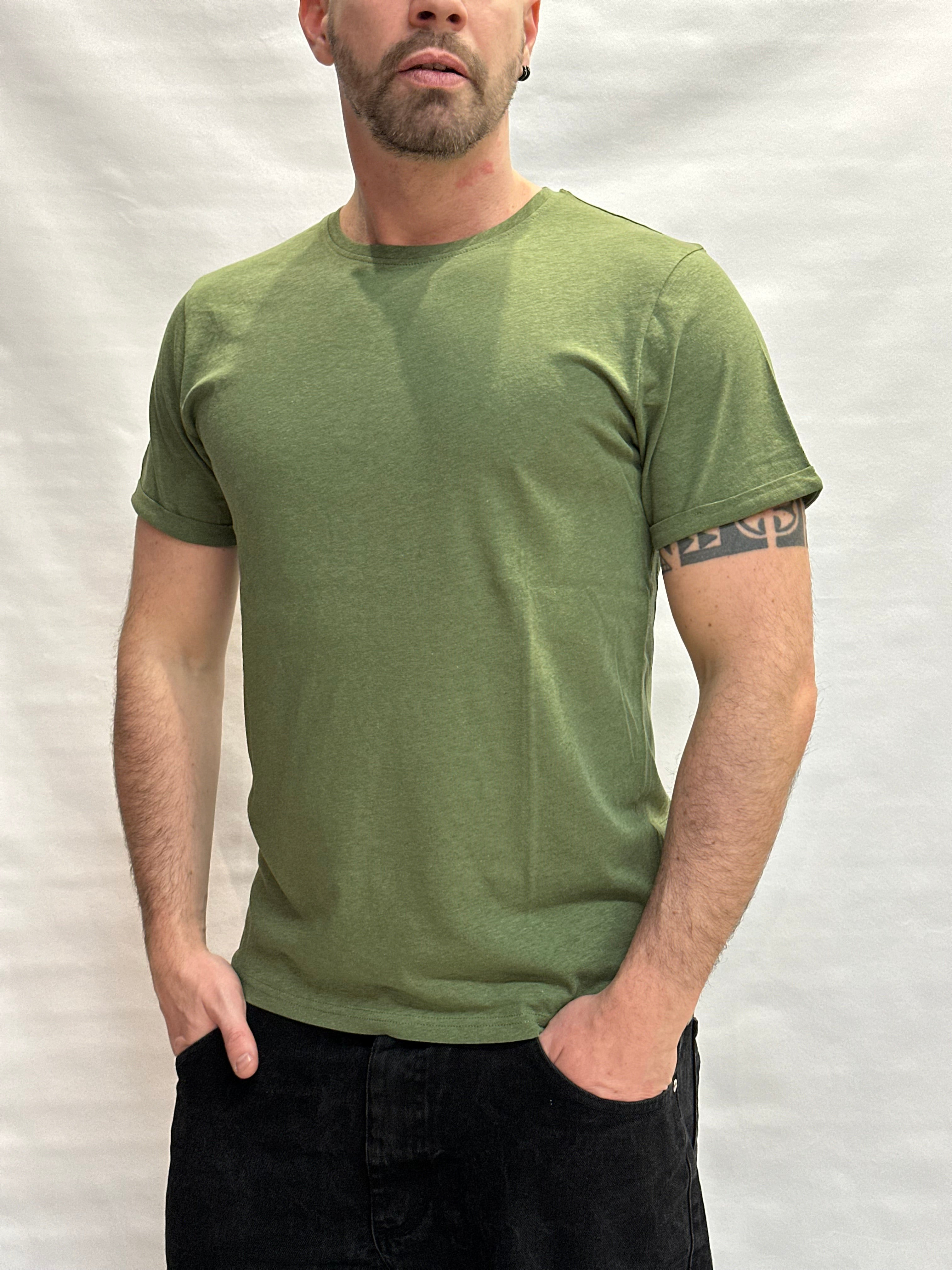 T Shirt BL11 Cotone/Lino regular, girocollo con risvolto sulla manica cucito  - Cod: GOTO