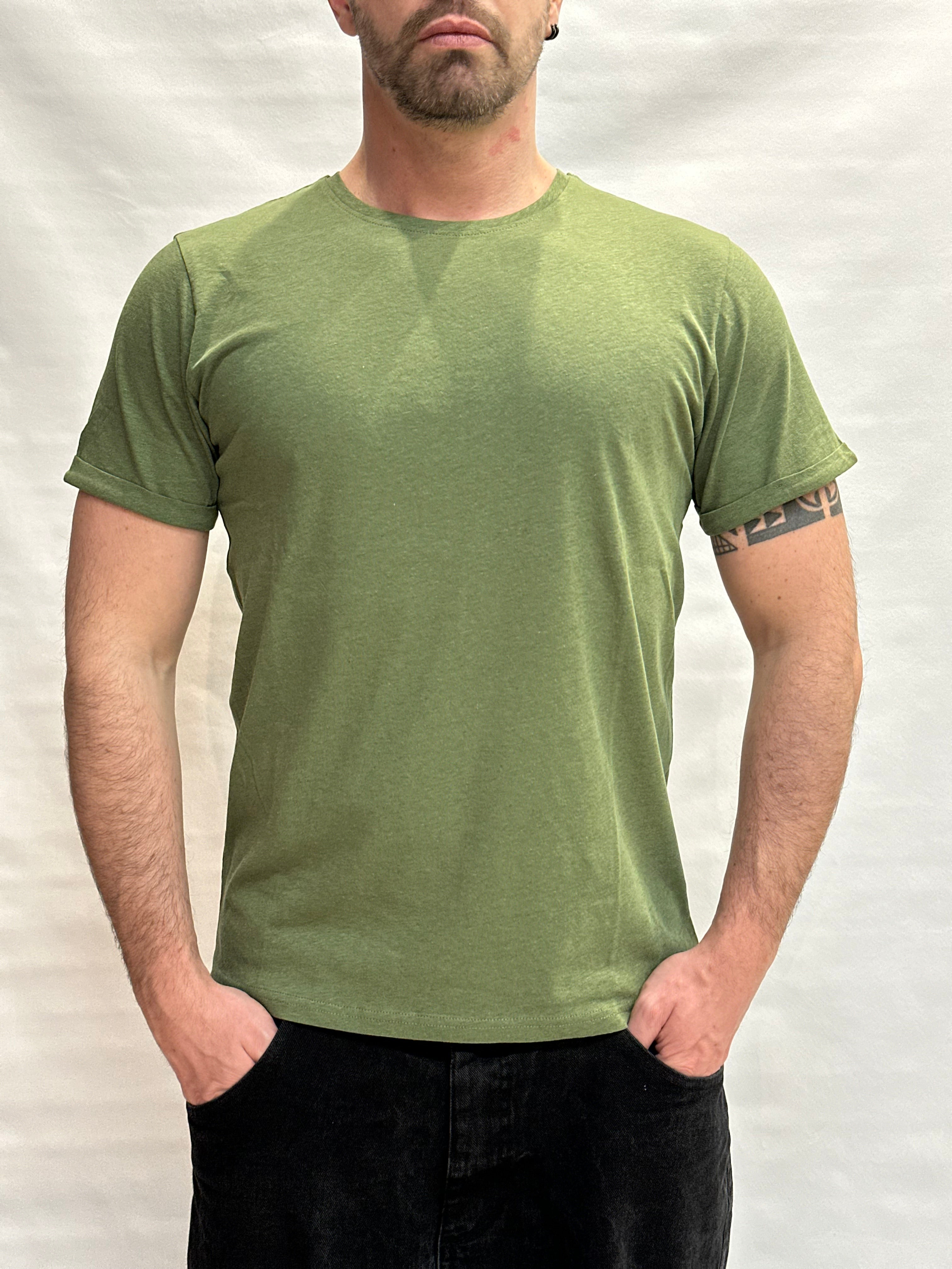 T Shirt BL11 Cotone/Lino regular, girocollo con risvolto sulla manica cucito  - Cod: GOTO