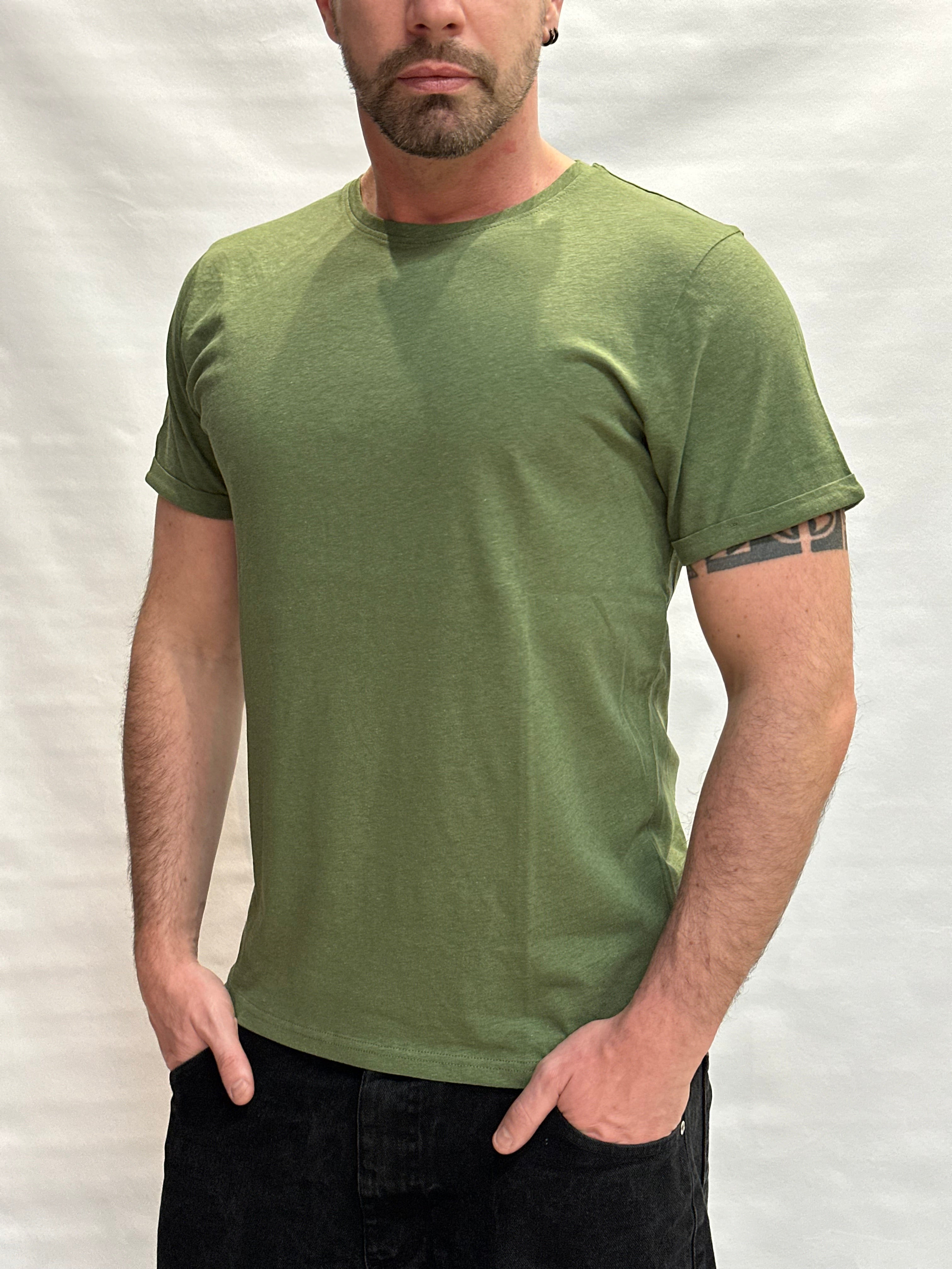 T Shirt BL11 Cotone/Lino regular, girocollo con risvolto sulla manica cucito  - Cod: GOTO