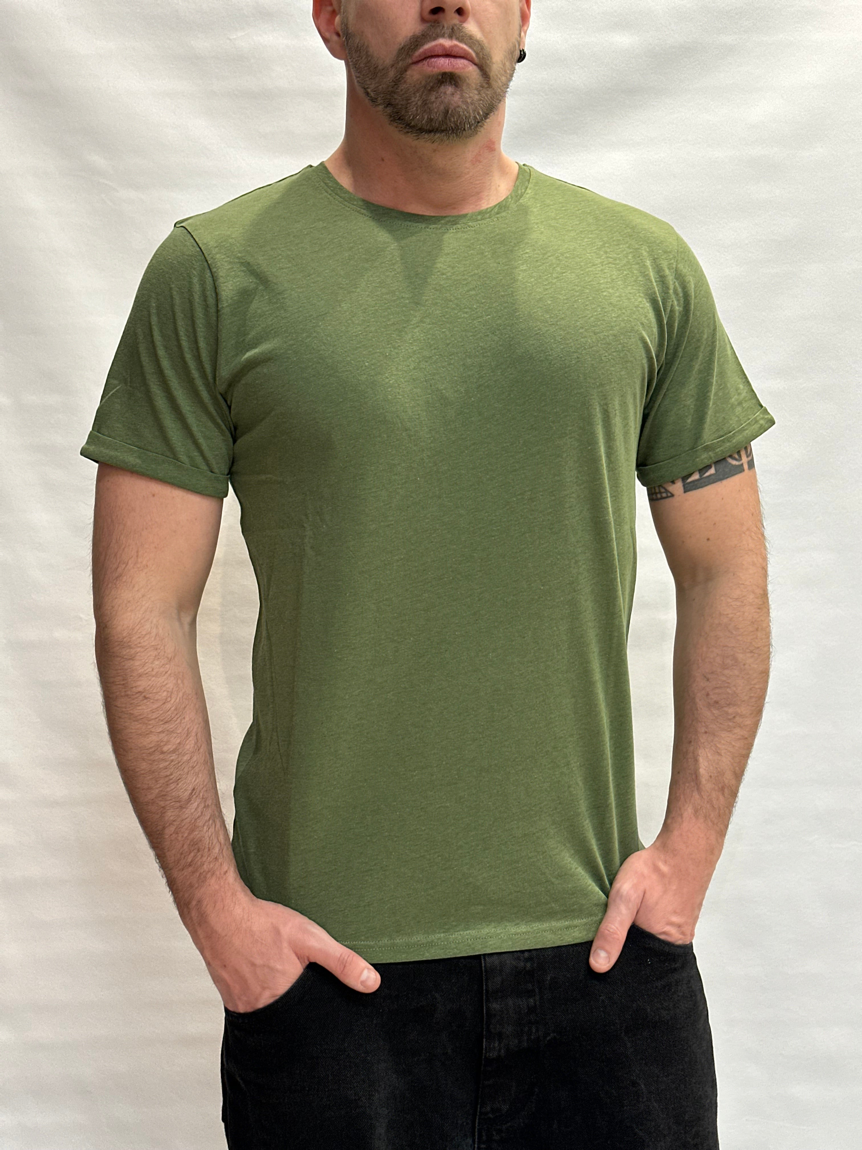 T Shirt BL11 Cotone/Lino regular, girocollo con risvolto sulla manica cucito  - Cod: GOTO