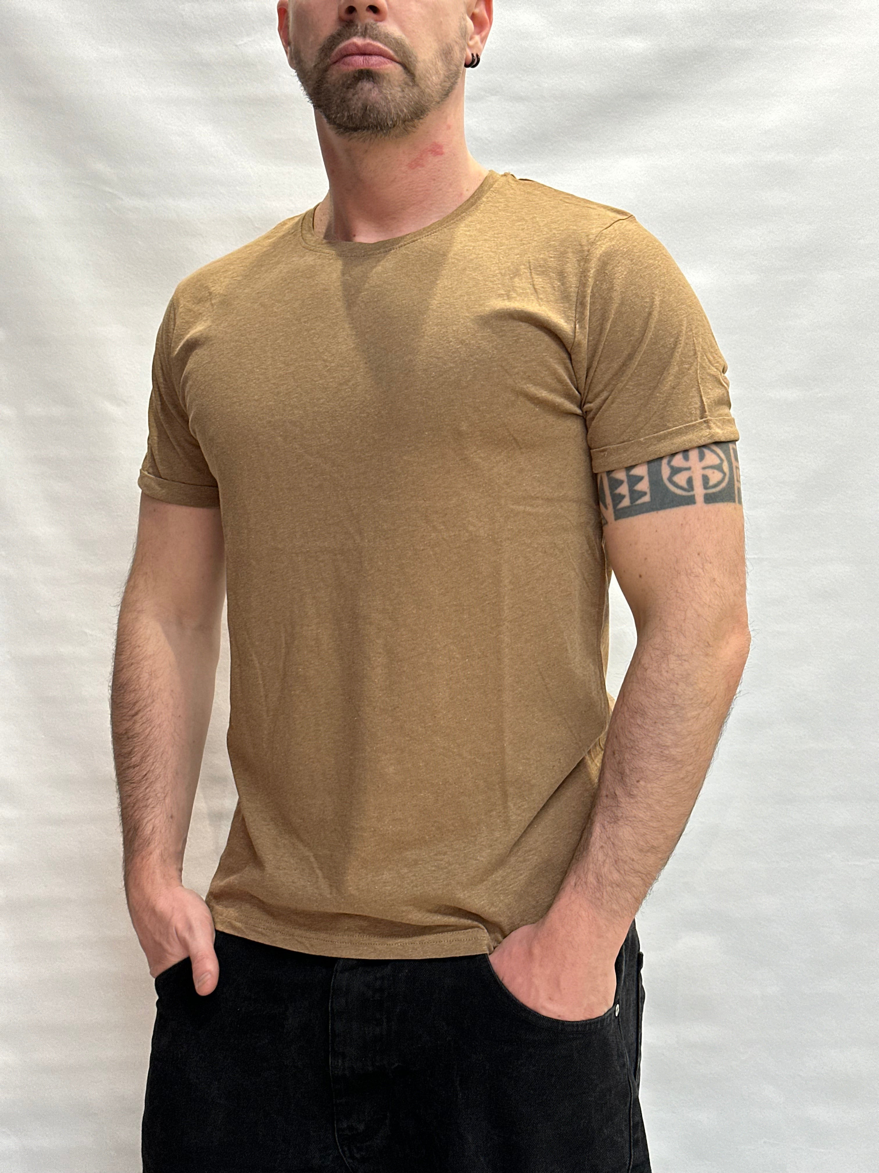 T Shirt BL11 Cotone/Lino regular, girocollo con risvolto sulla manica cucito  - Cod: GOTO