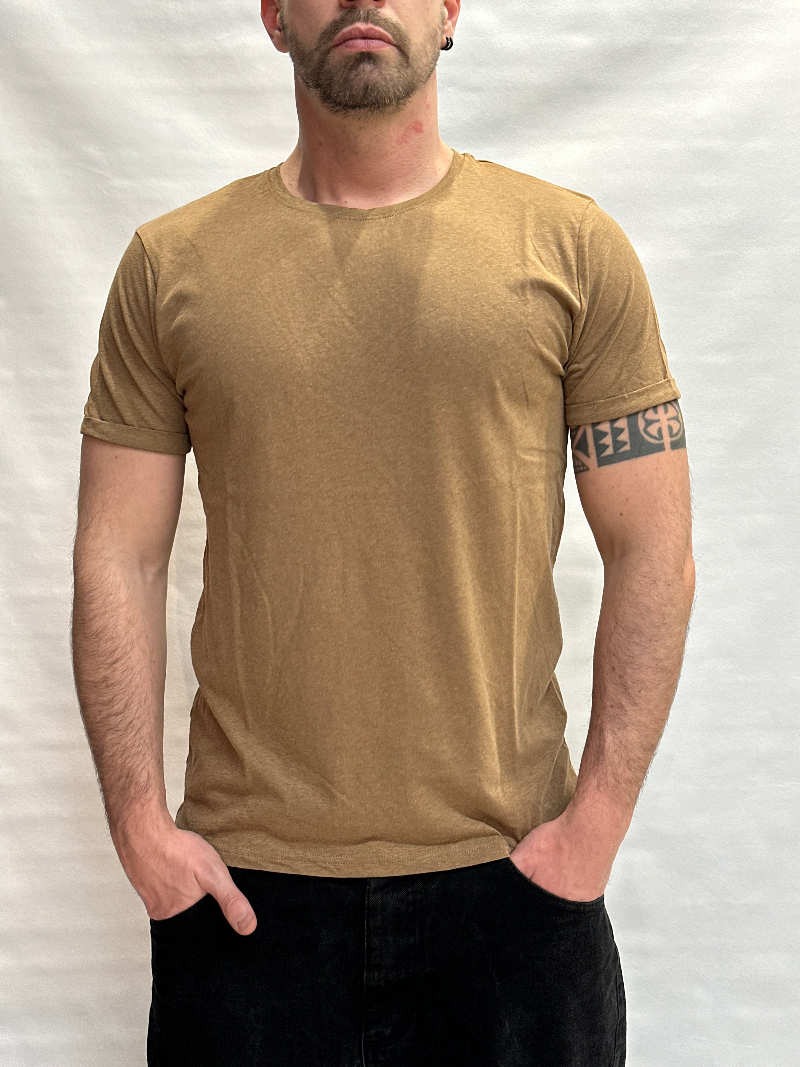 T Shirt BL11 Cotone/Lino regular, girocollo con risvolto sulla manica cucito  - Cod: GOTO