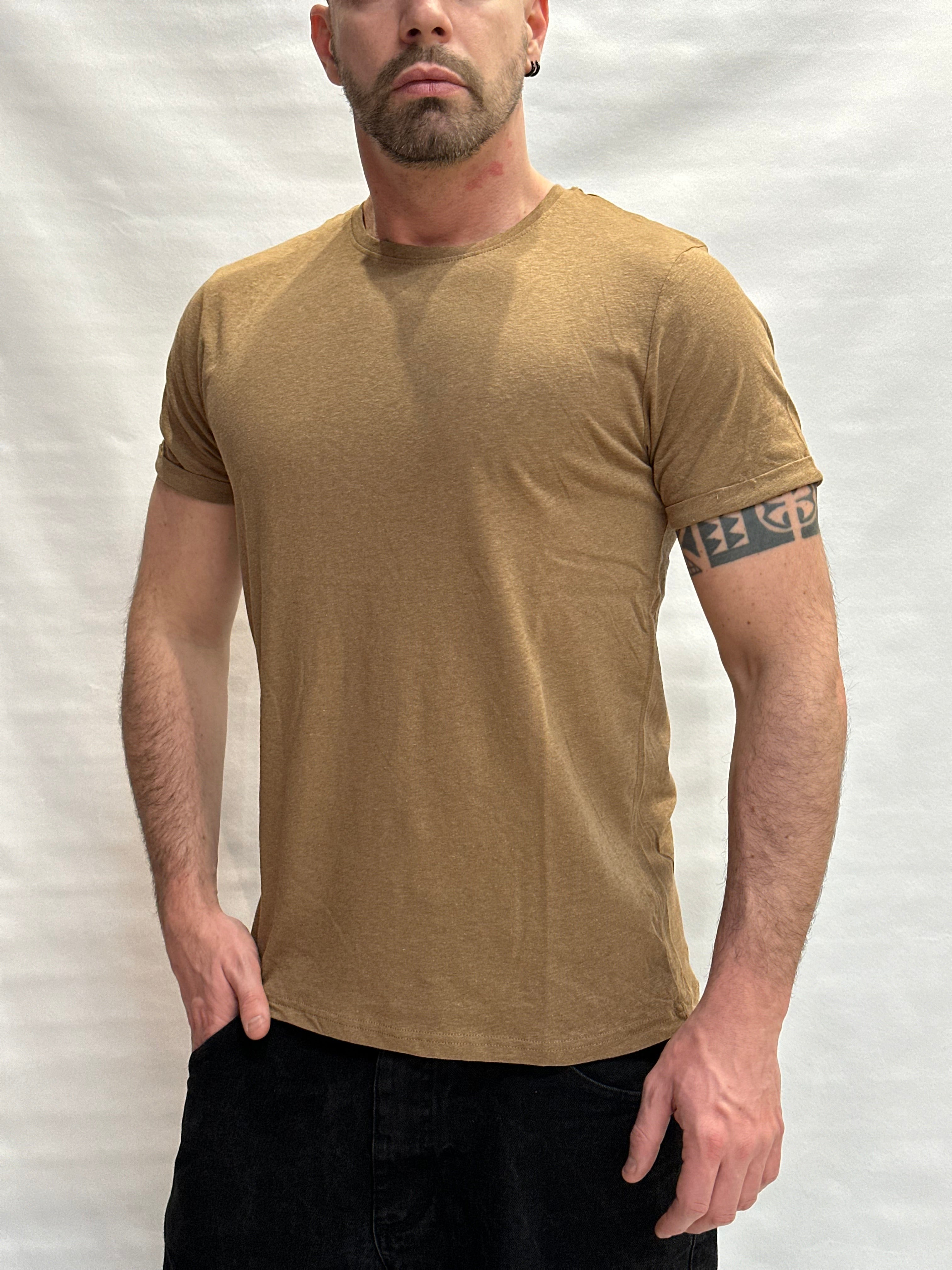 T Shirt BL11 Cotone/Lino regular, girocollo con risvolto sulla manica cucito  - Cod: GOTO