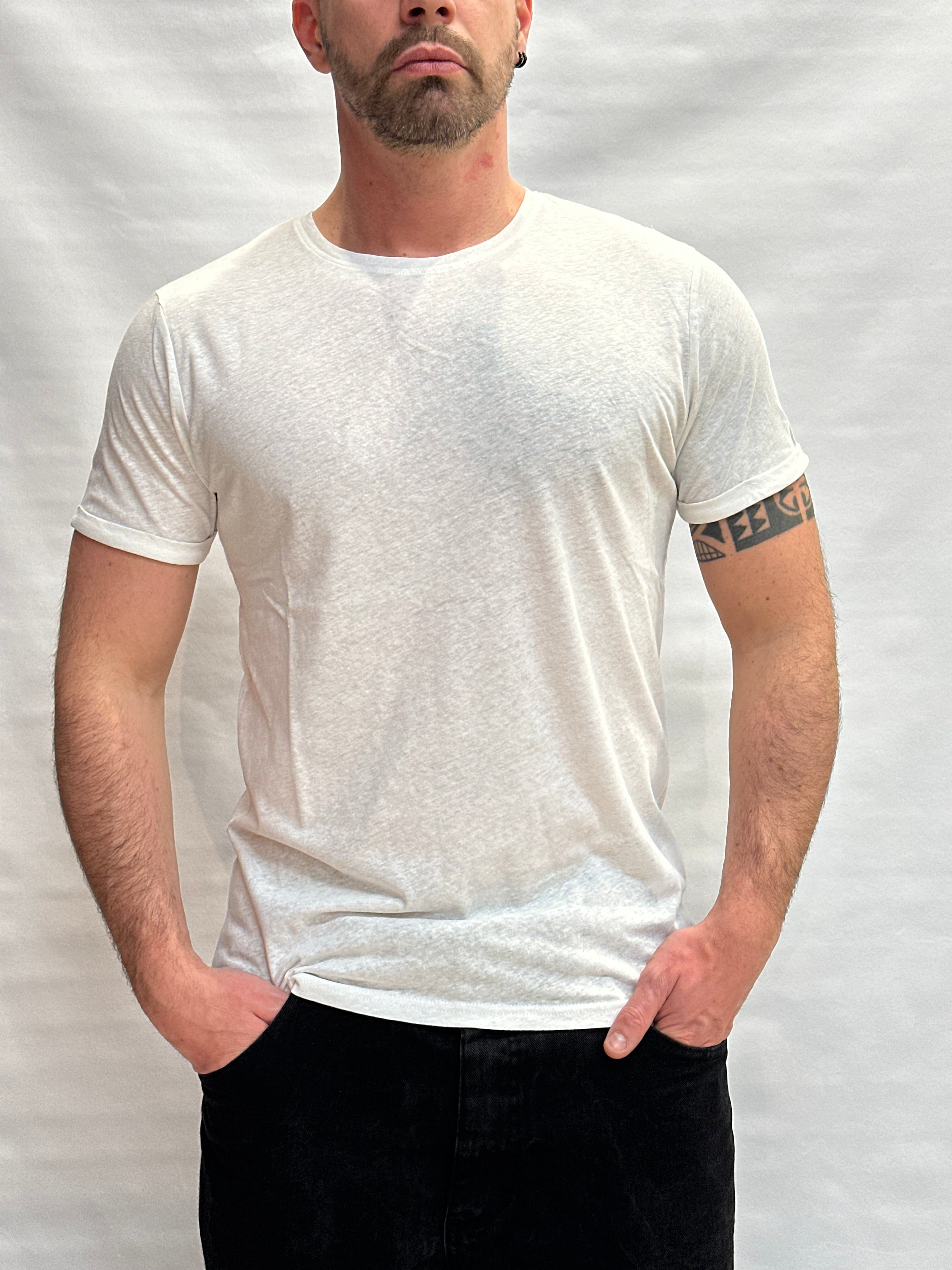 T Shirt BL11 Cotone/Lino regular, girocollo con risvolto sulla manica cucito  - Cod: GOTO