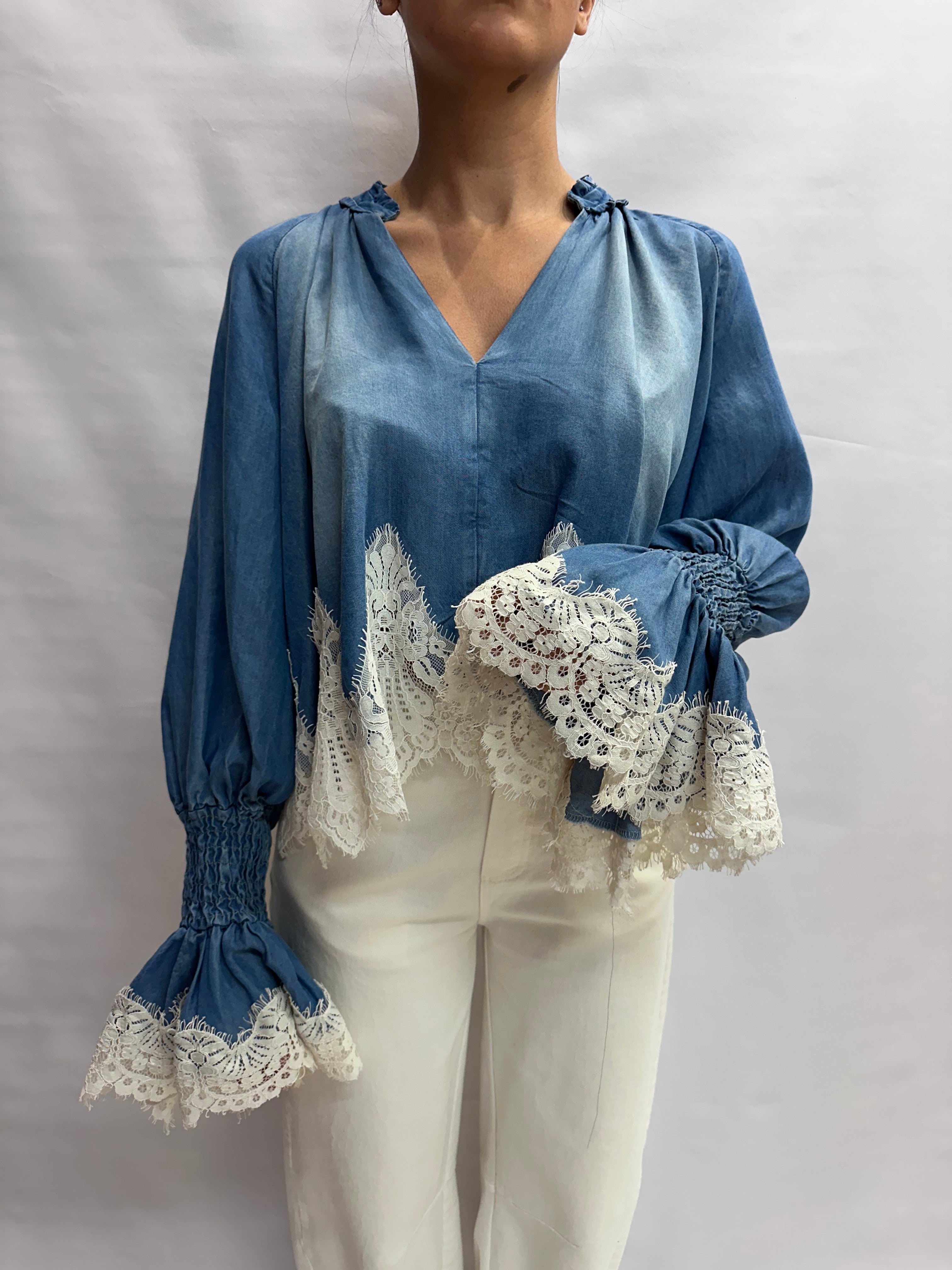 Camicia TENSIONE IN in Jeans con inserti in pizzo - Cod: S26C436