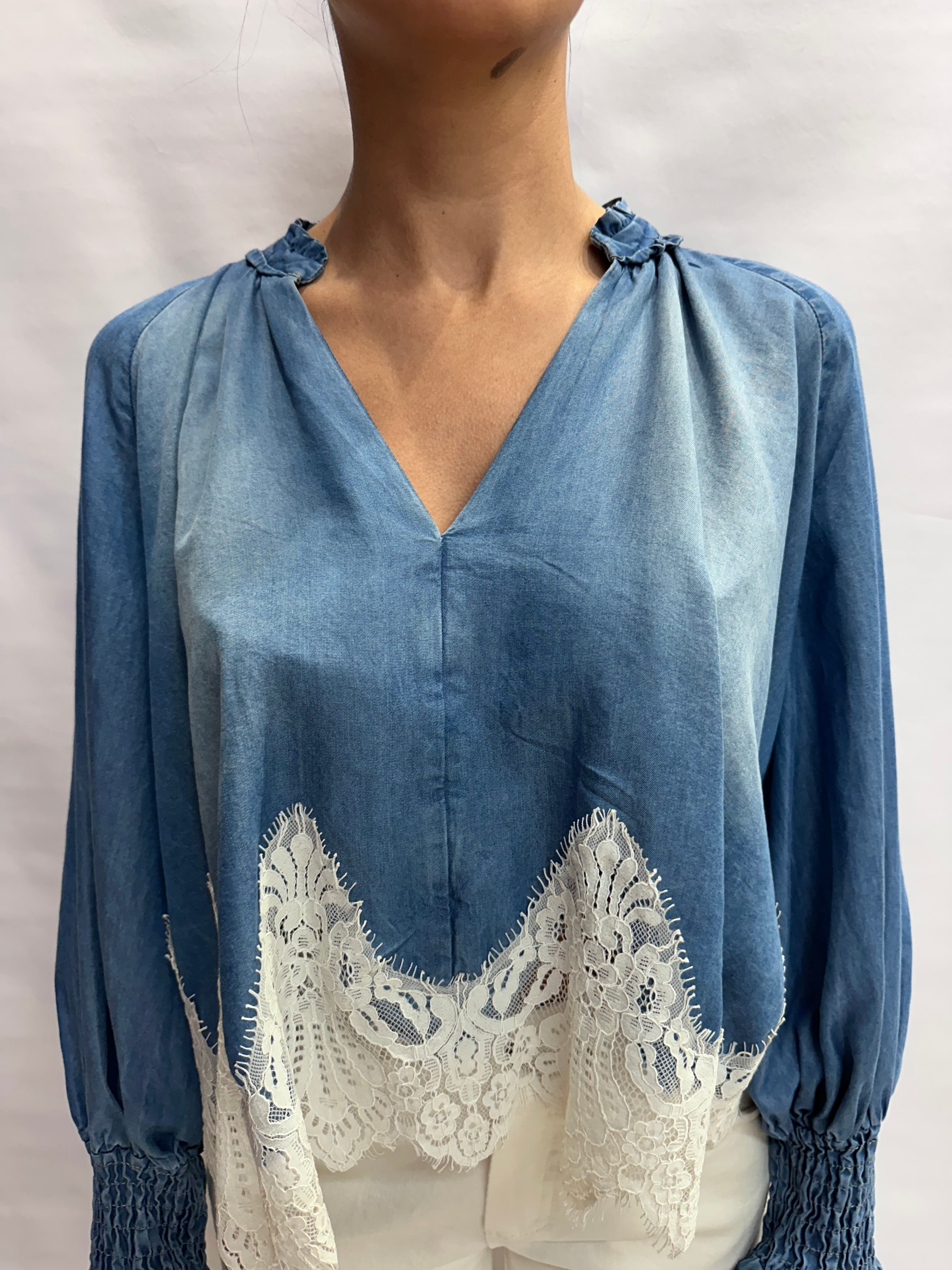 Camicia TENSIONE IN in Jeans con inserti in pizzo - Cod: S26C436