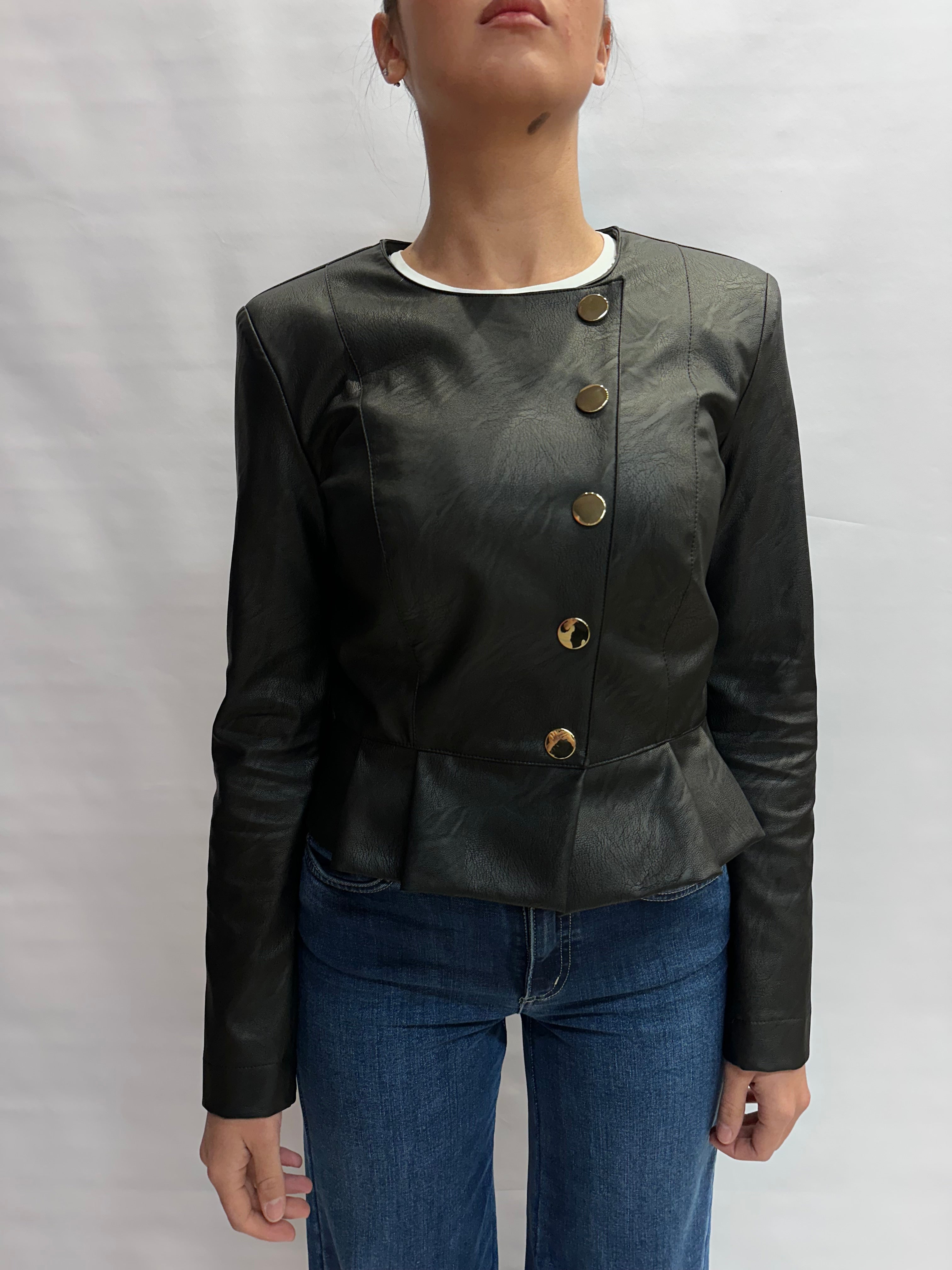 Giubbino RINASCIMENTO in ecopelle con rouches in vita e chiusura a bottoni color Oro - Cod: CFC0127832003