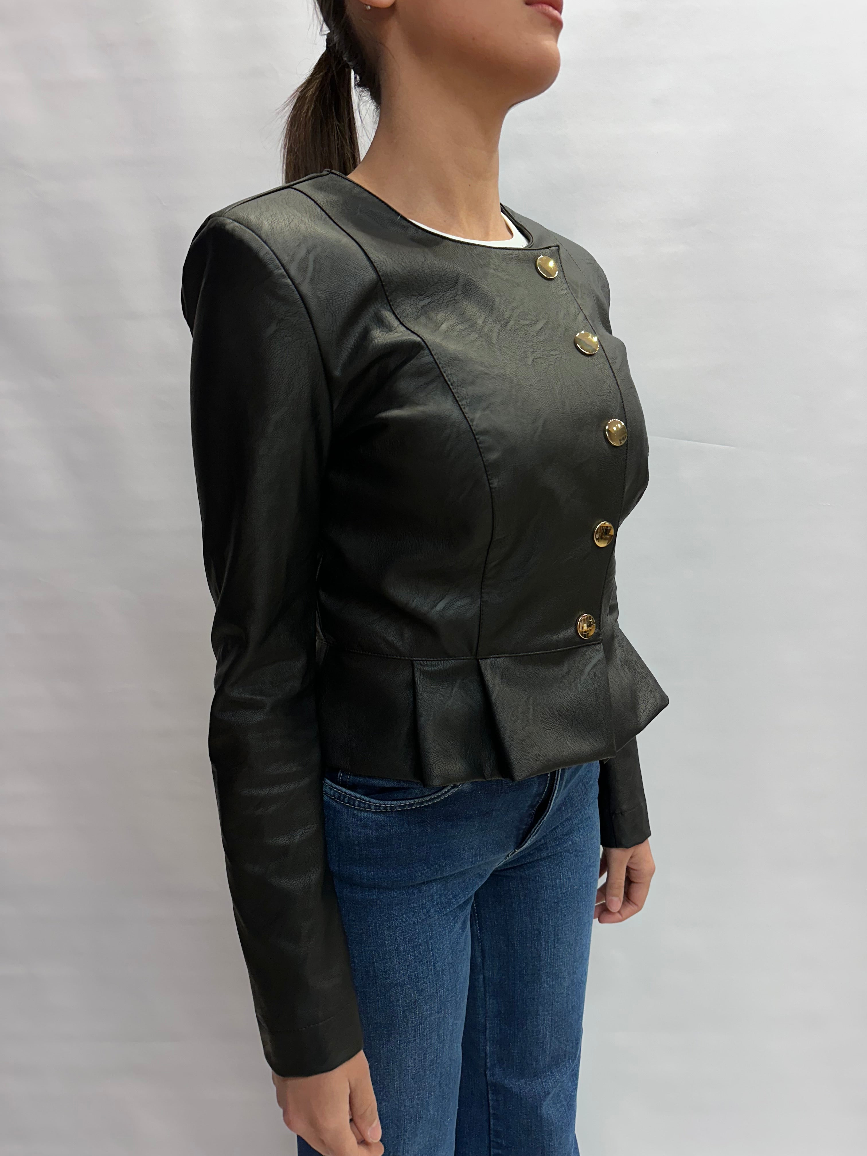 Giubbino RINASCIMENTO in ecopelle con rouches in vita e chiusura a bottoni color Oro - Cod: CFC0127832003