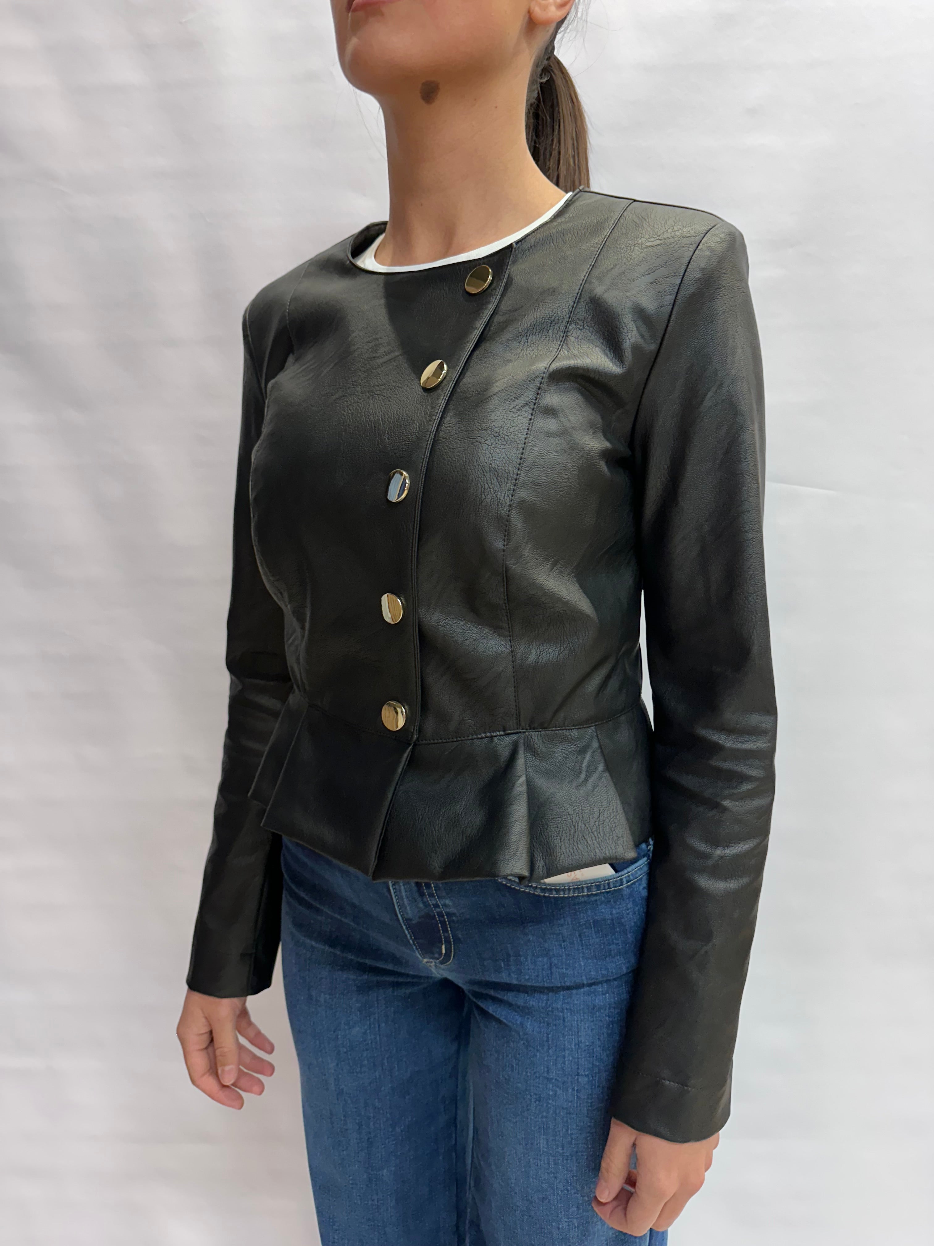 Giubbino RINASCIMENTO in ecopelle con rouches in vita e chiusura a bottoni color Oro - Cod: CFC0127832003