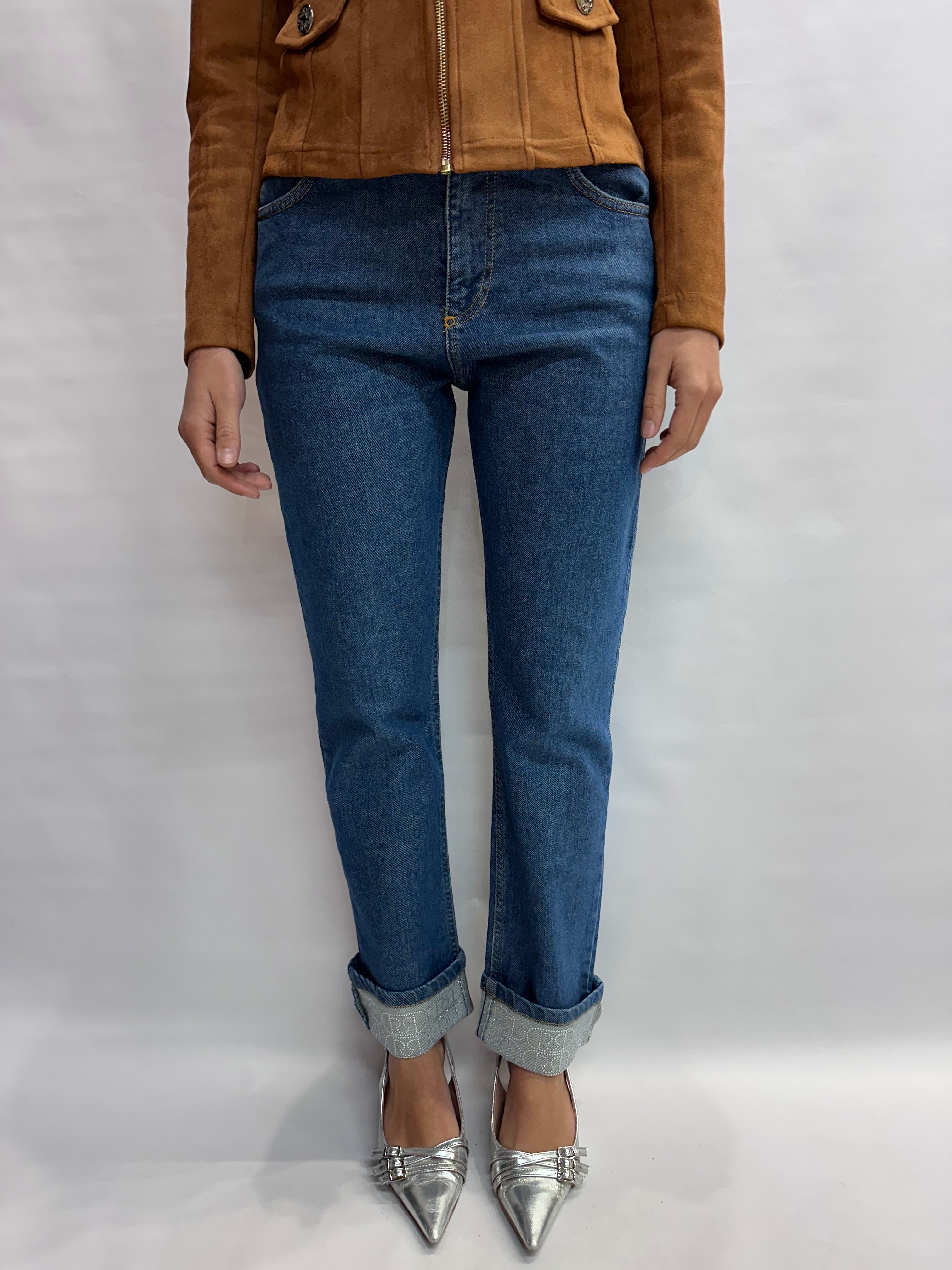 Jeans RINASCIMENTO gamba morbida, risvolto non cucito con punto luce - COD: CFC0127857003