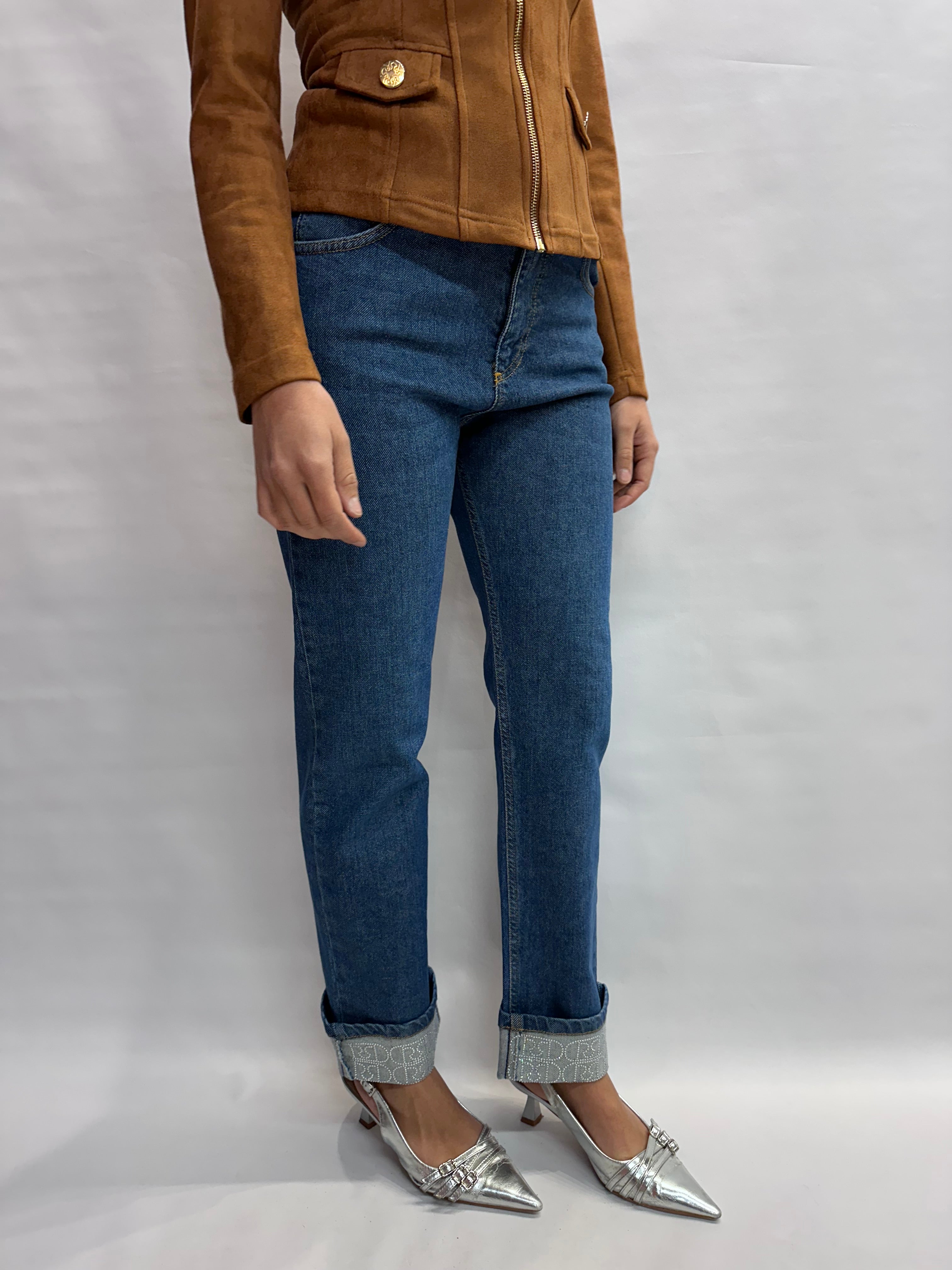 Jeans RINASCIMENTO gamba morbida, risvolto non cucito con punto luce - COD: CFC0127857003