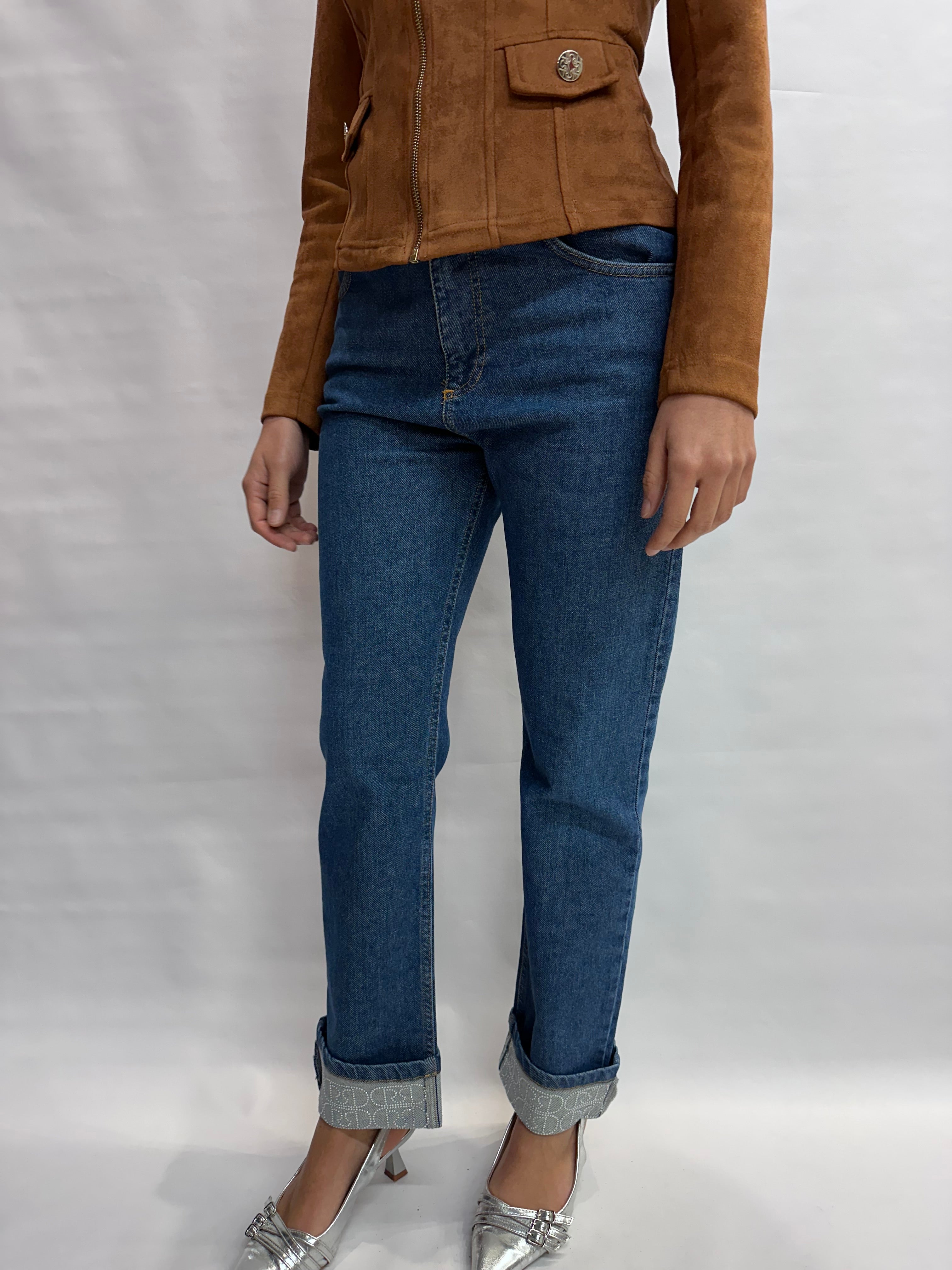 Jeans RINASCIMENTO gamba morbida, risvolto non cucito con punto luce - COD: CFC0127857003