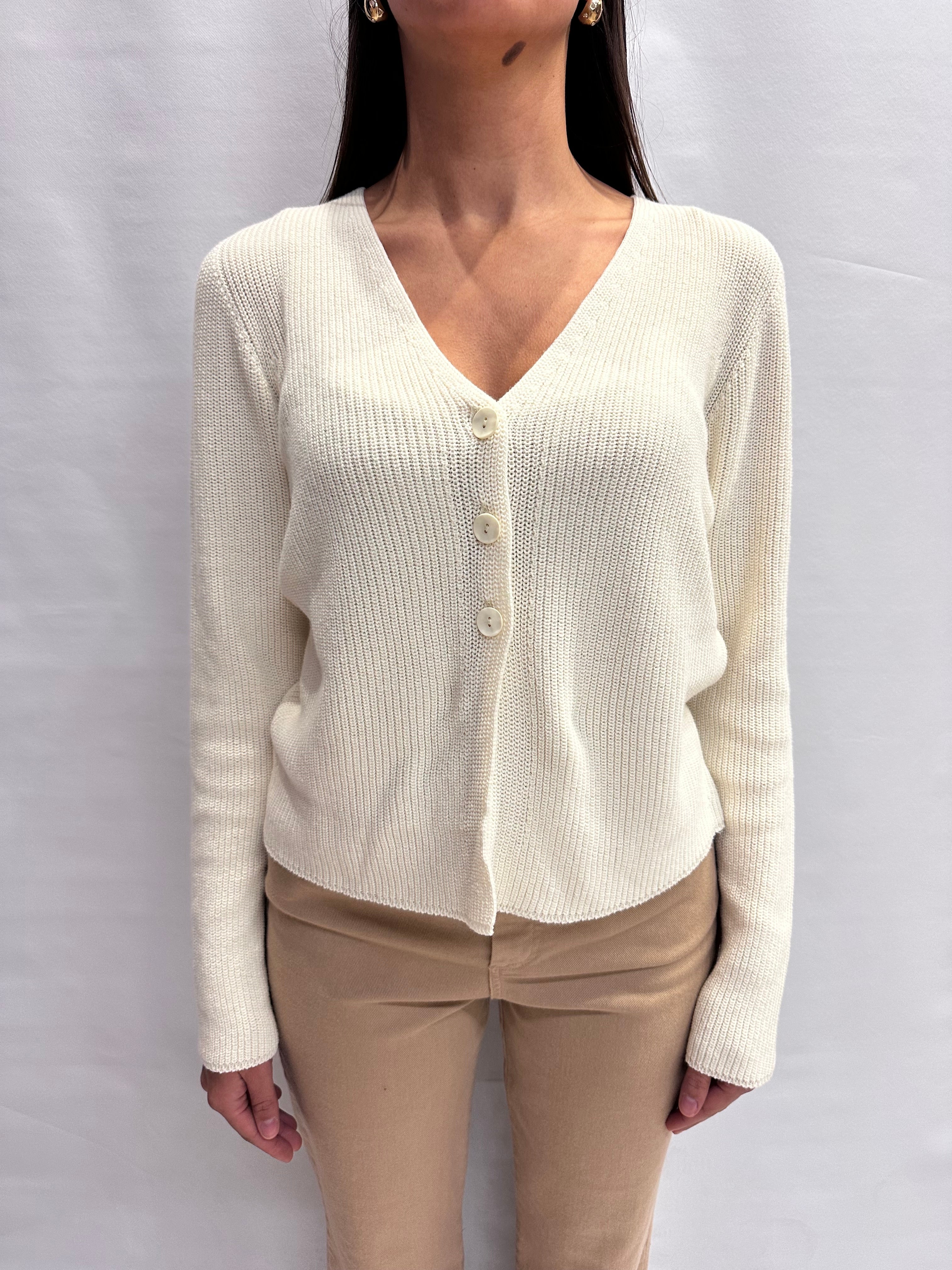Cardigan TENSIONE IN taglio giacca con chiusura a bottoni centrali e scollo a "V"- COD: 16044
