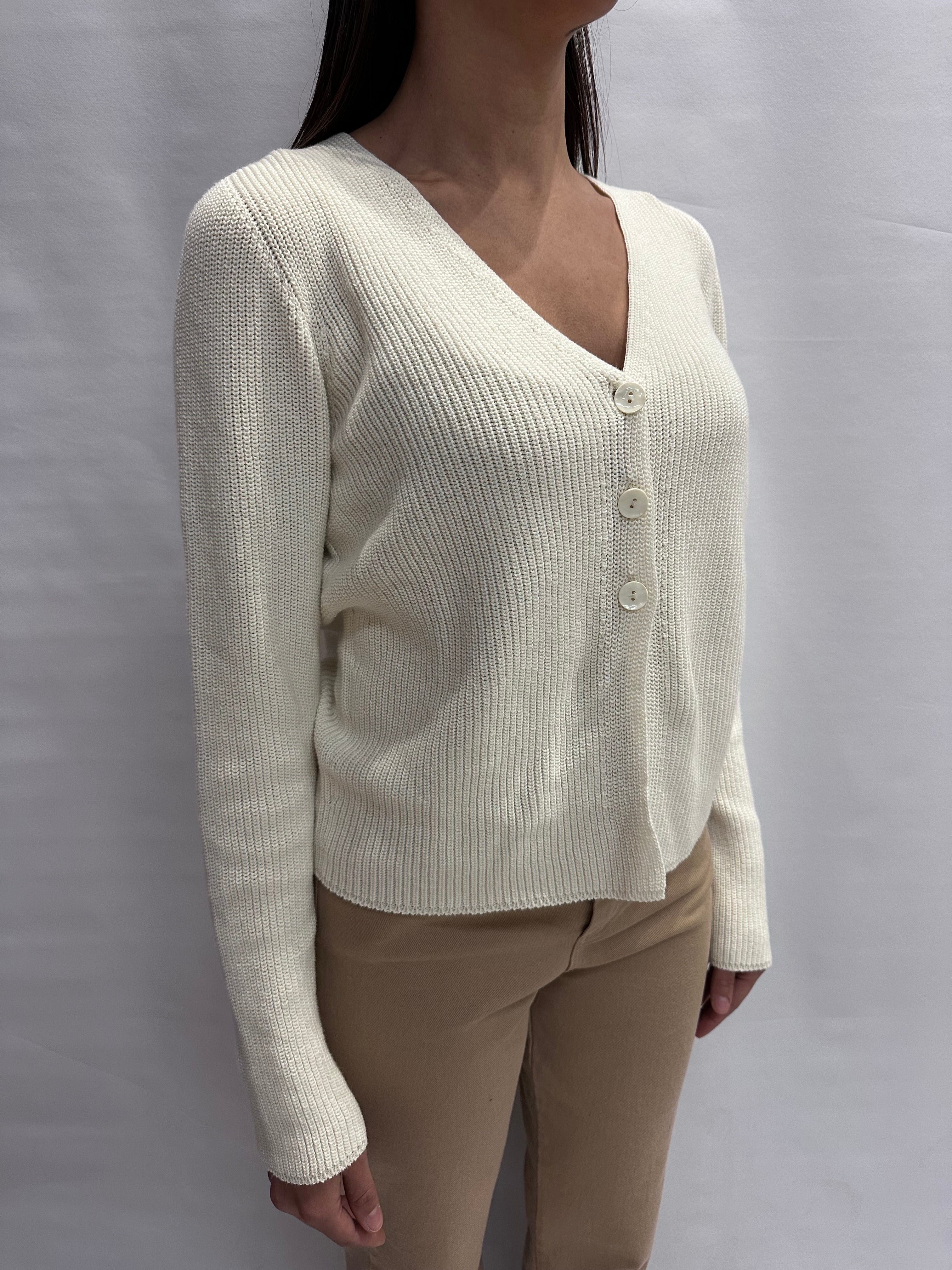 Cardigan TENSIONE IN taglio giacca con chiusura a bottoni centrali e scollo a "V"- COD: 16044