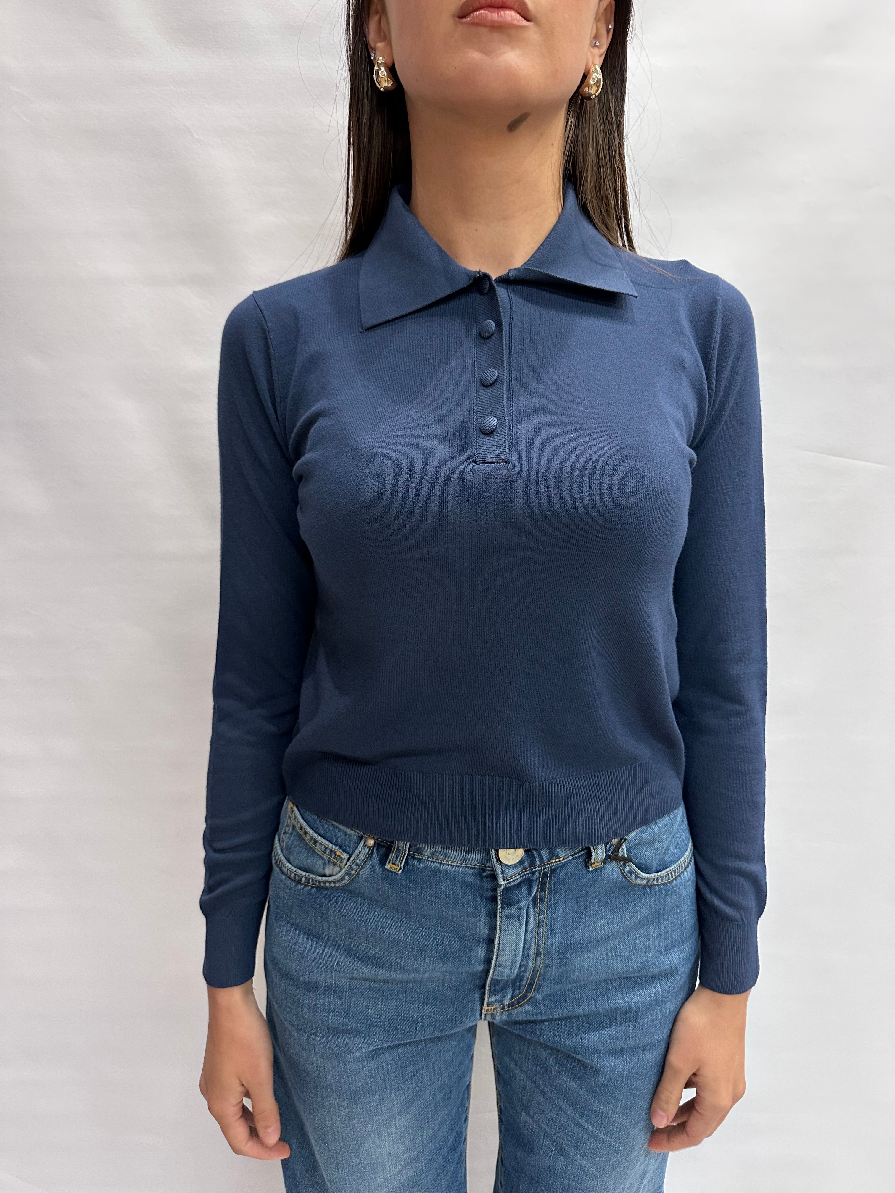 Polo TENSIONE IN in filo, leggera manica lunga e bottoncini - COD: N2803