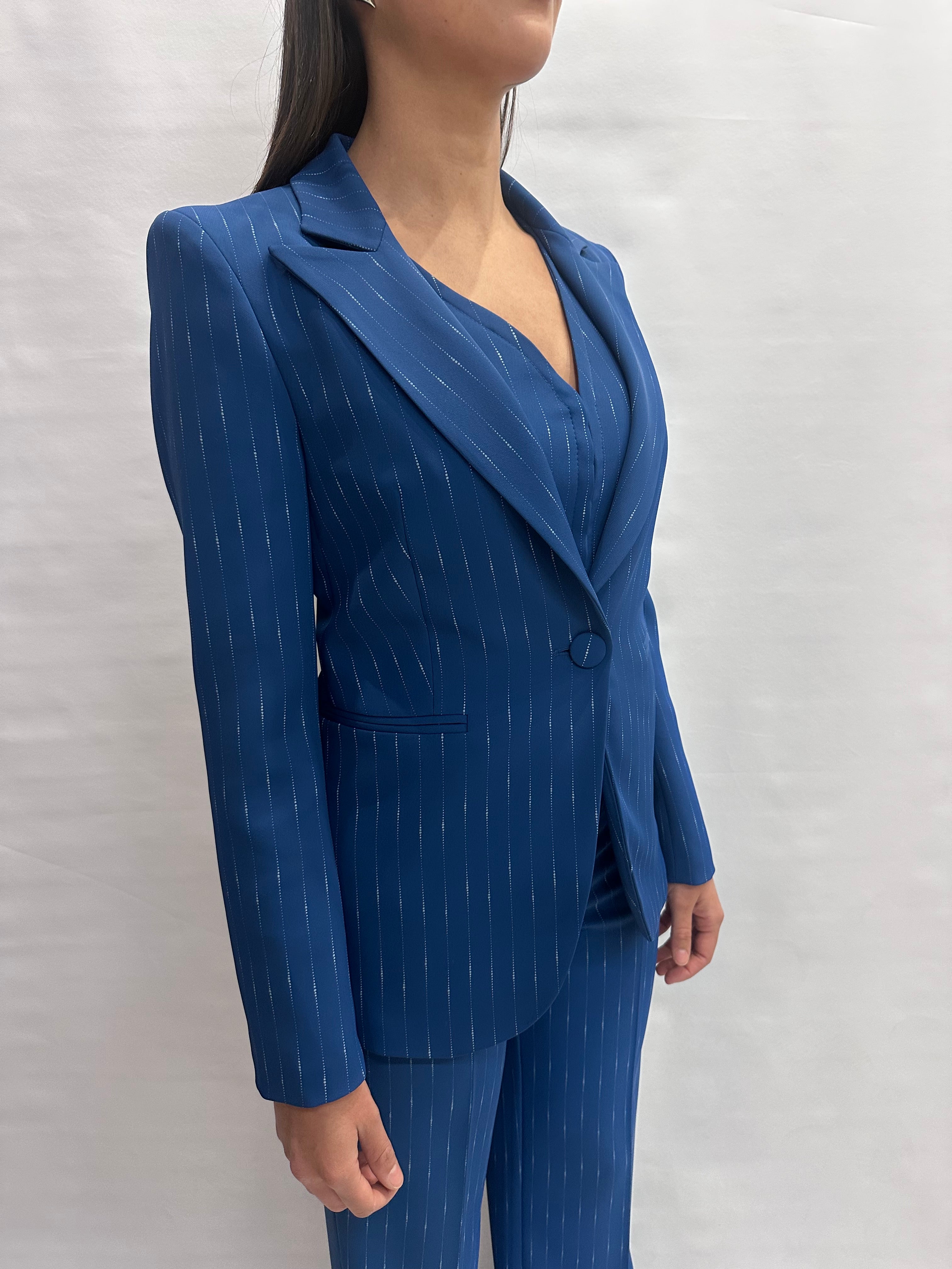 Giacca RINASCIMENTO gessata monopetto in fluido disponibile anche con pantalone e gilet in coordinato - COD: CFC0128021003