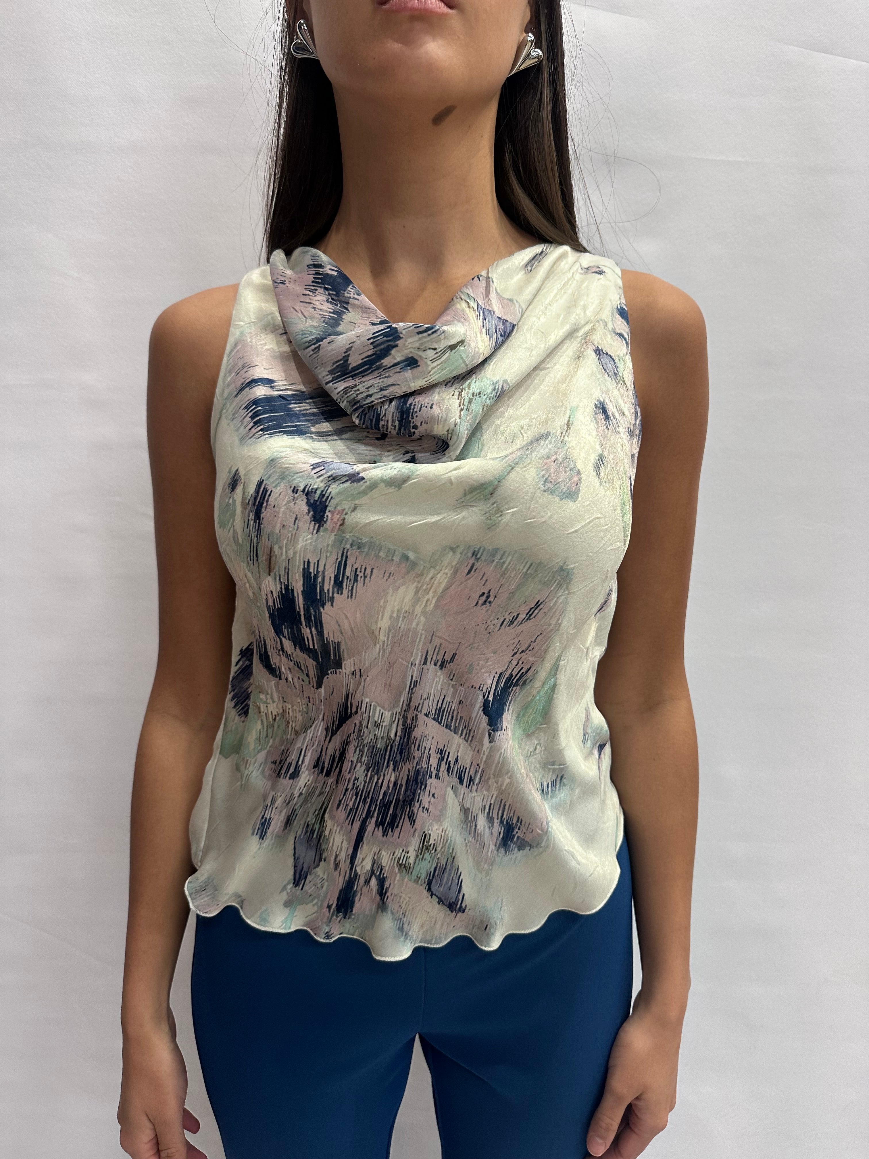 Camicetta RINASCIMENTO smanicata in trama floreale - Cod: CFC0127653003