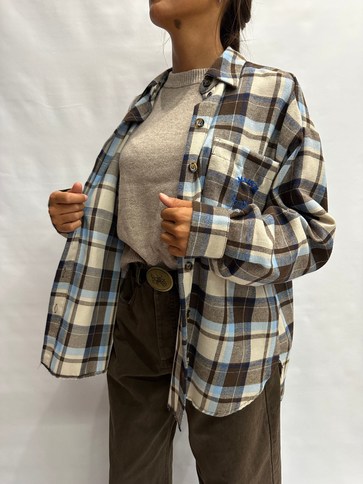Camicia TENSIONE IN morbida con trama scozzese e taschino frontale ricamato - Cod: W26C400