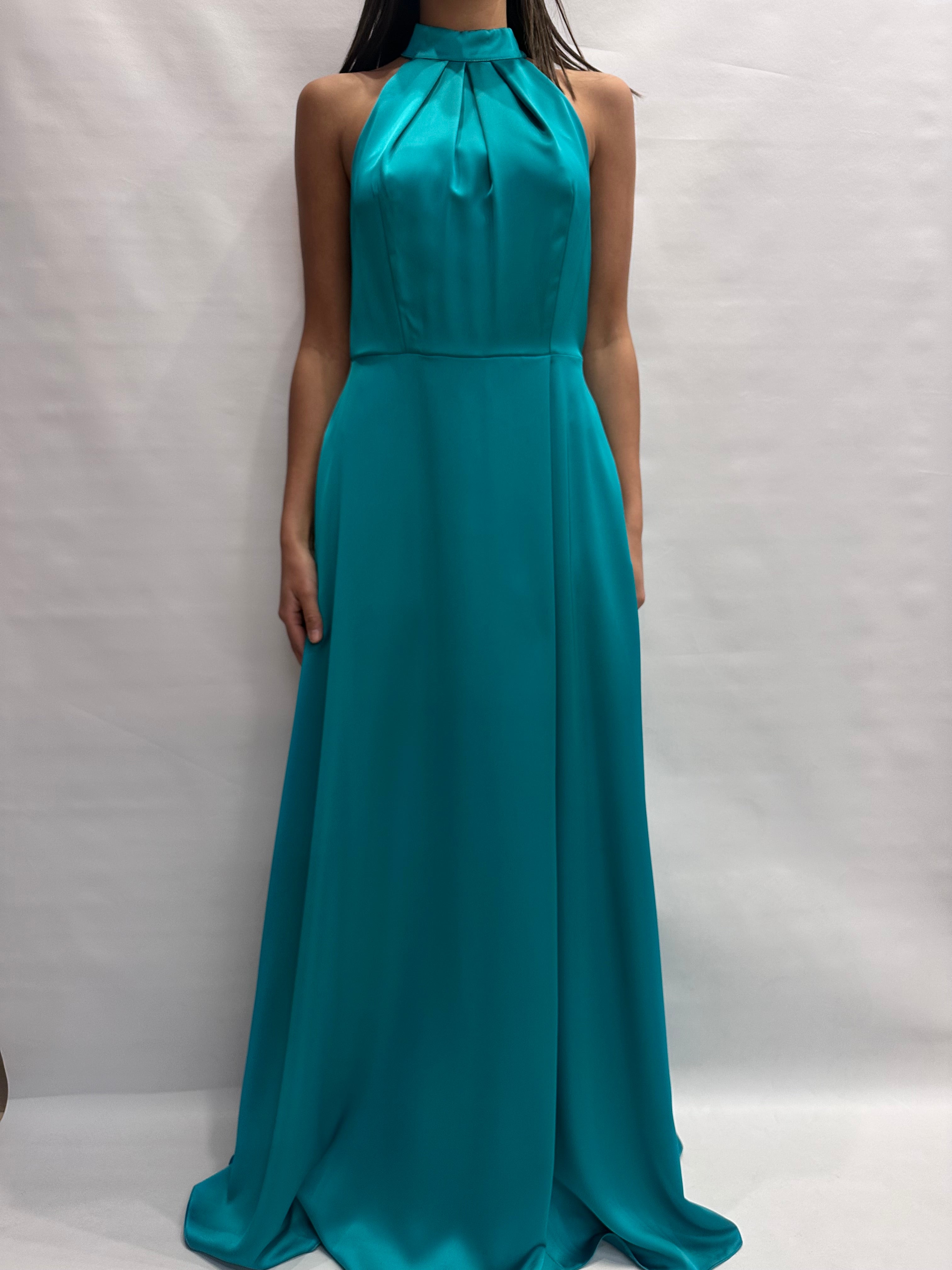 Abito RINASCIMENTO lungo in raso con scollo all'americana, spacco a sinistra - COD: CFC0127814003