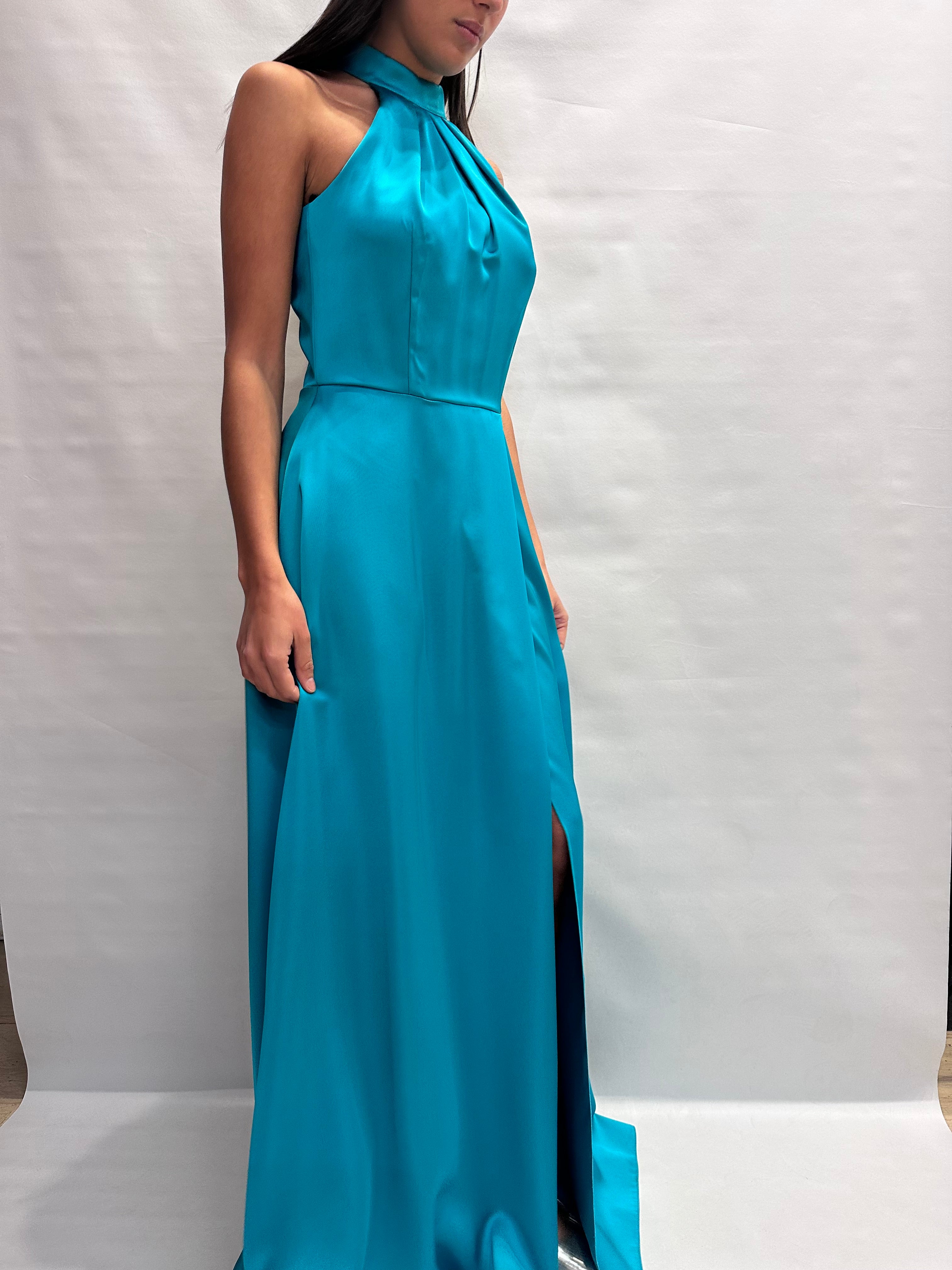 Abito RINASCIMENTO lungo in raso con scollo all'americana, spacco a sinistra - COD: CFC0127814003