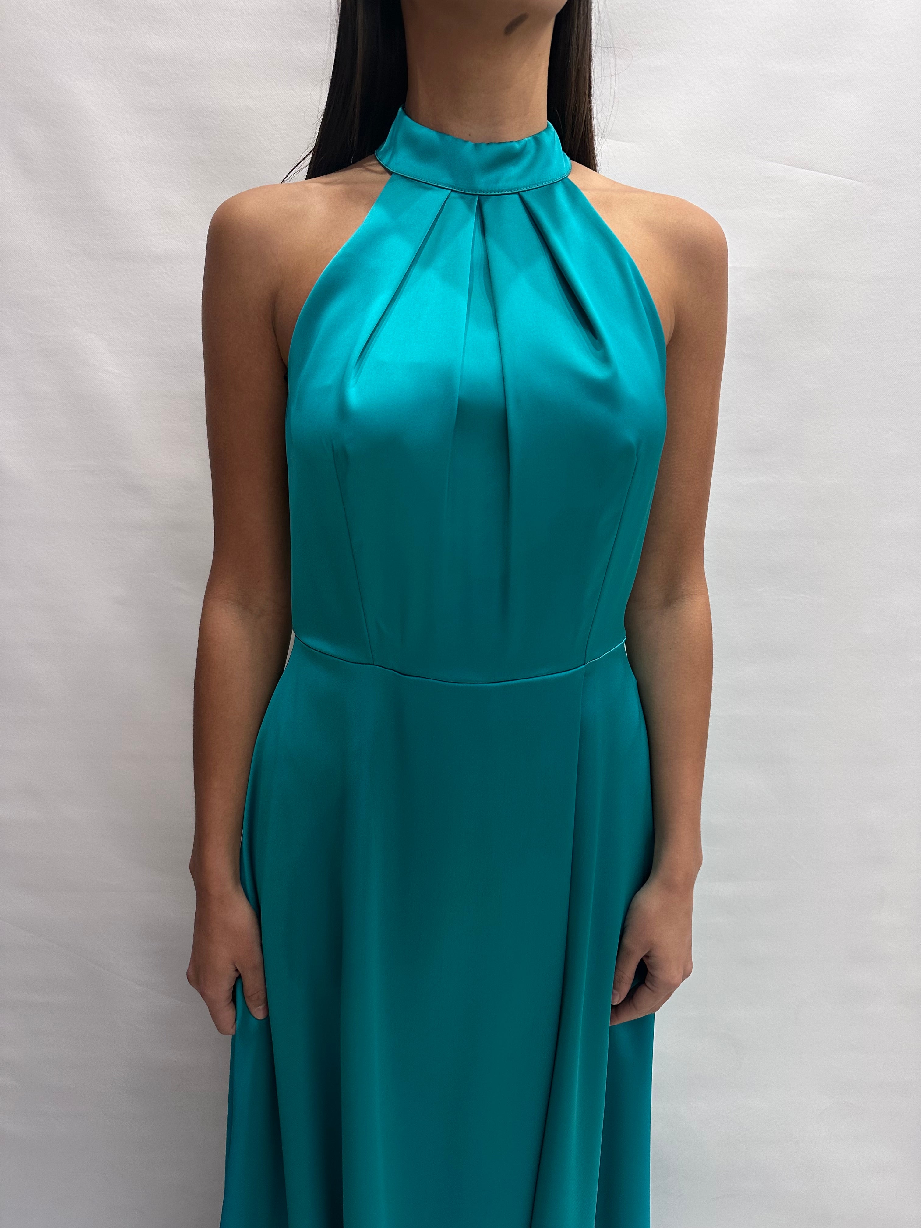 Abito RINASCIMENTO lungo in raso con scollo all'americana, spacco a sinistra - COD: CFC0127814003