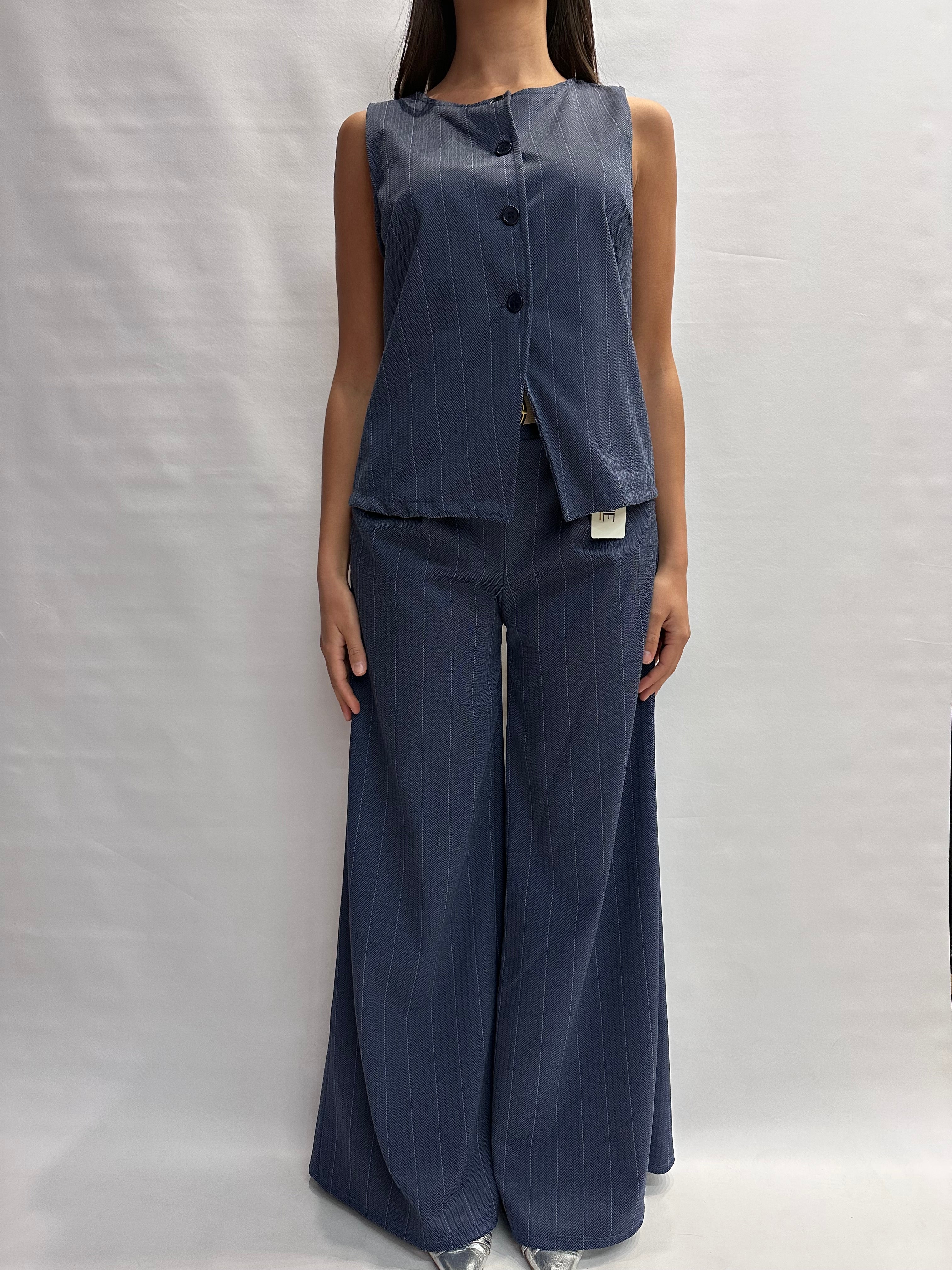 Coordinato NO BRAND composto da pantalone a palazzo e gilet con trama spigata , COD: U13095 E U13099