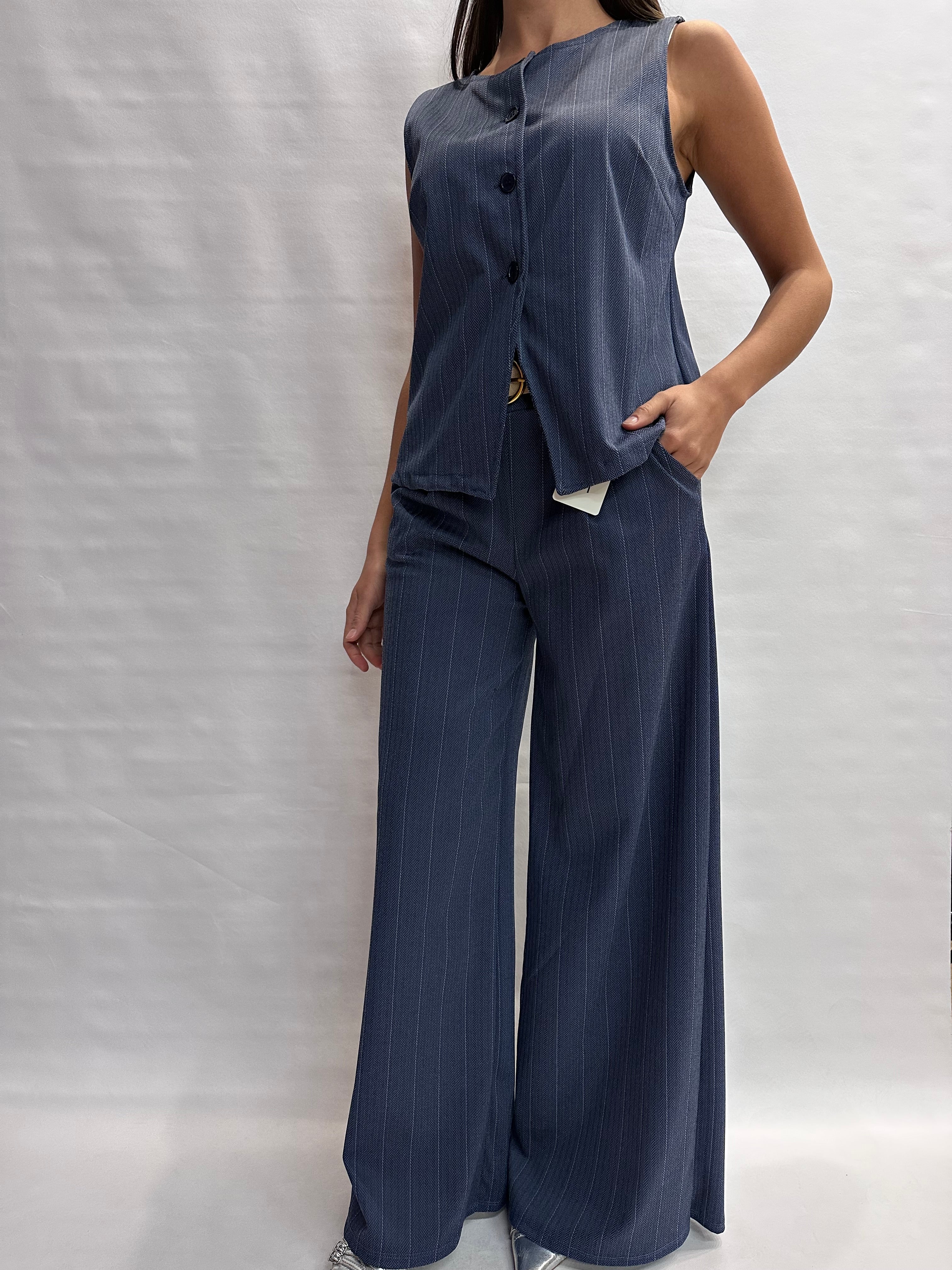 Coordinato NO BRAND composto da pantalone a palazzo e gilet con trama spigata , COD: U13095 E U13099