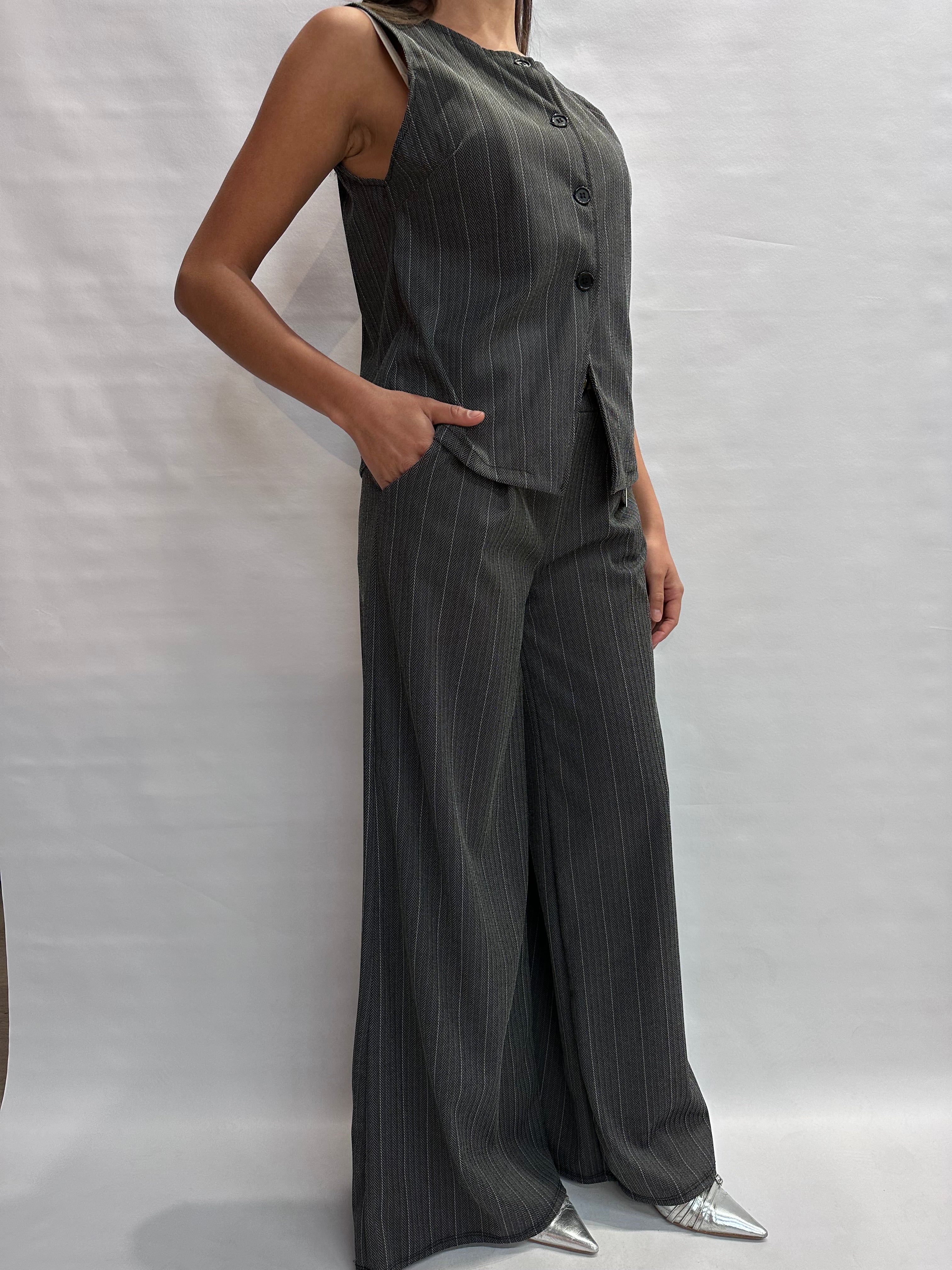 Coordinato NO BRAND composto da pantalone a palazzo e gilet con trama spigata , COD: U13095 E U13099