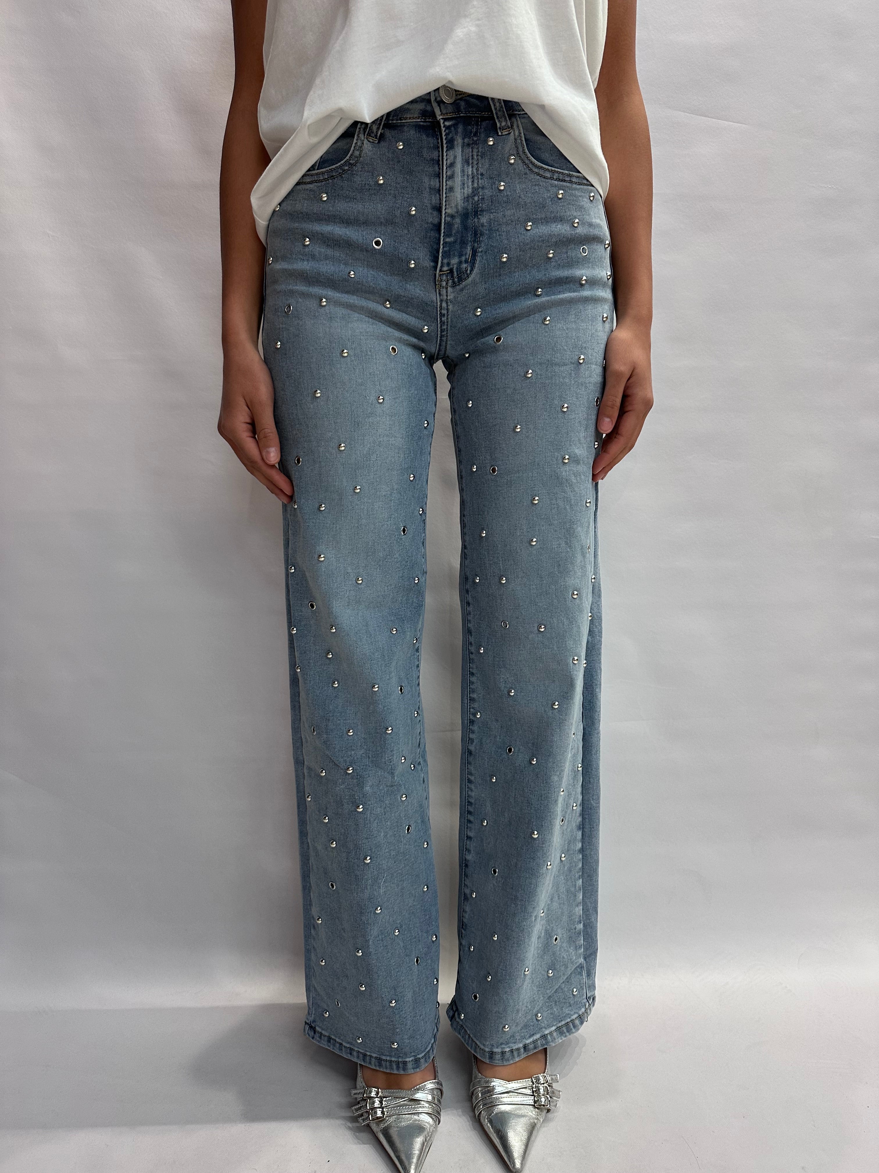 Jeans NO BRAND modello "LOOSE" con piccole borchie, gamba ampia e fondo largo - COD: WH3538
