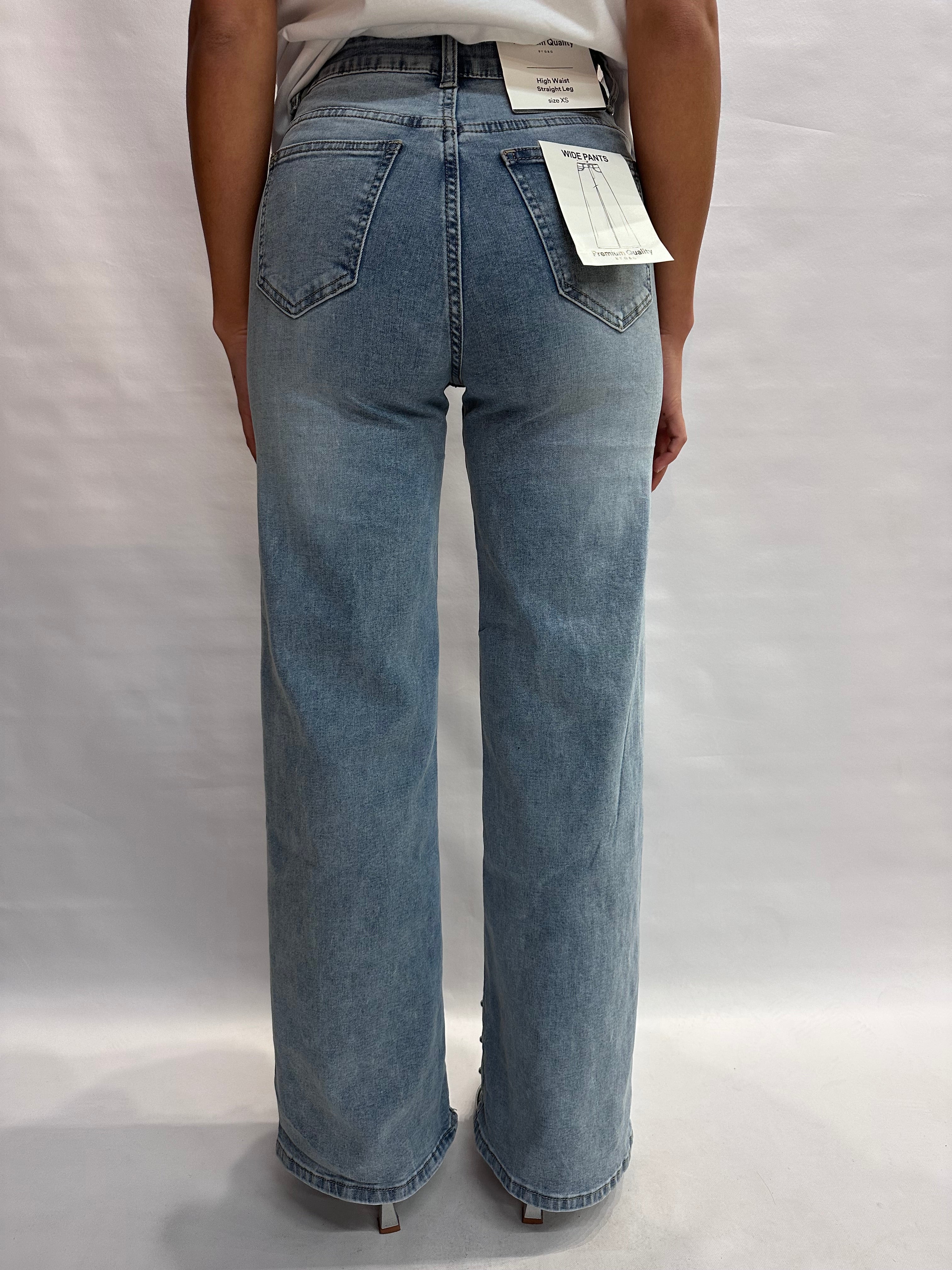 Jeans NO BRAND modello "LOOSE" con piccole borchie, gamba ampia e fondo largo - COD: WH3538