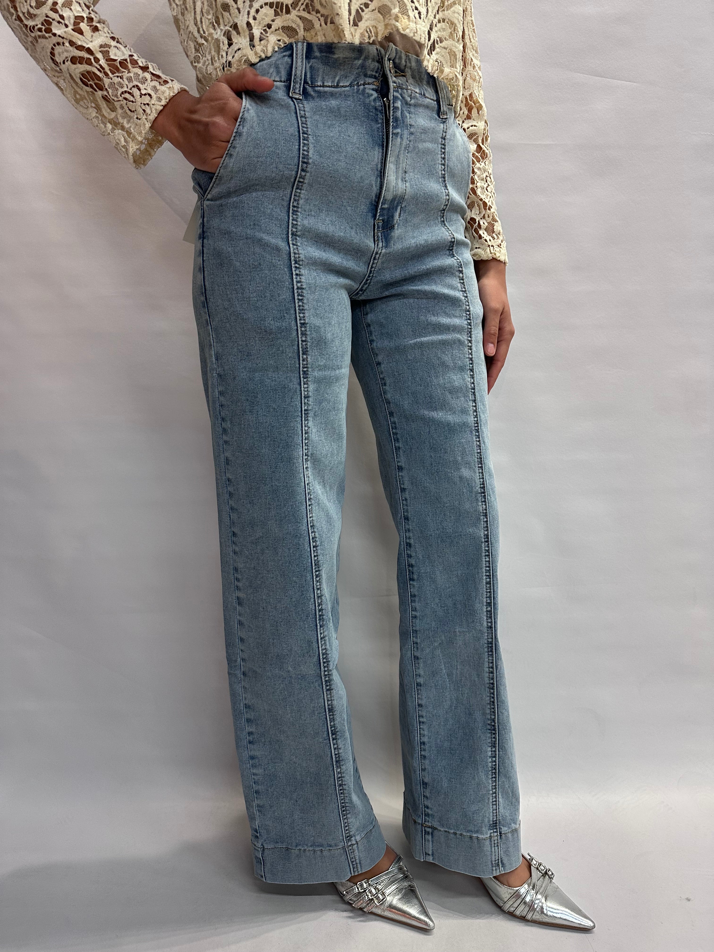 Jeans NO BRAND modello "LOOSE" con cucitura decorativa al centro della gamba ampia e fondo largo - COD: WH3359