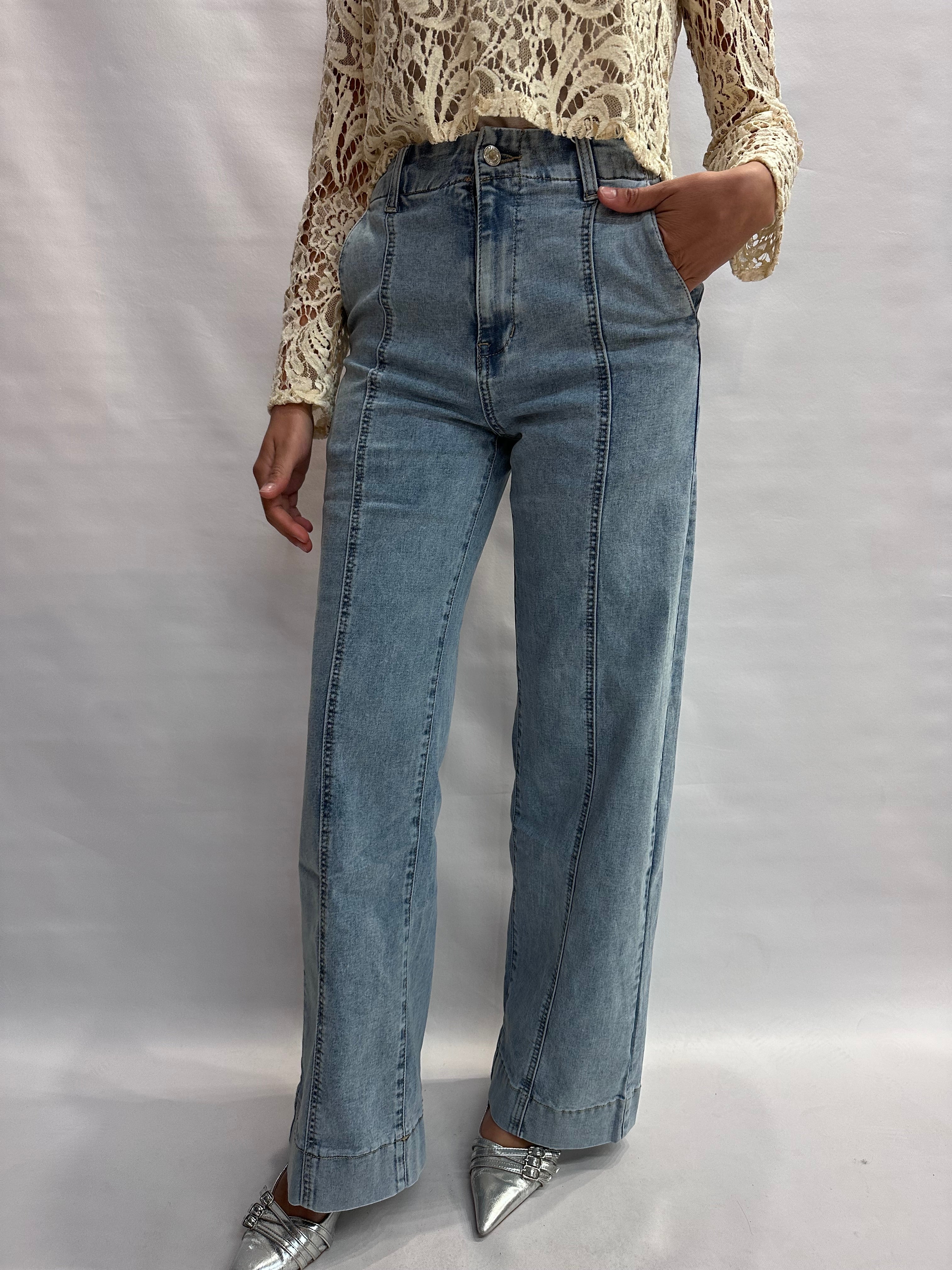 Jeans NO BRAND modello "LOOSE" con cucitura decorativa al centro della gamba ampia e fondo largo - COD: WH3359