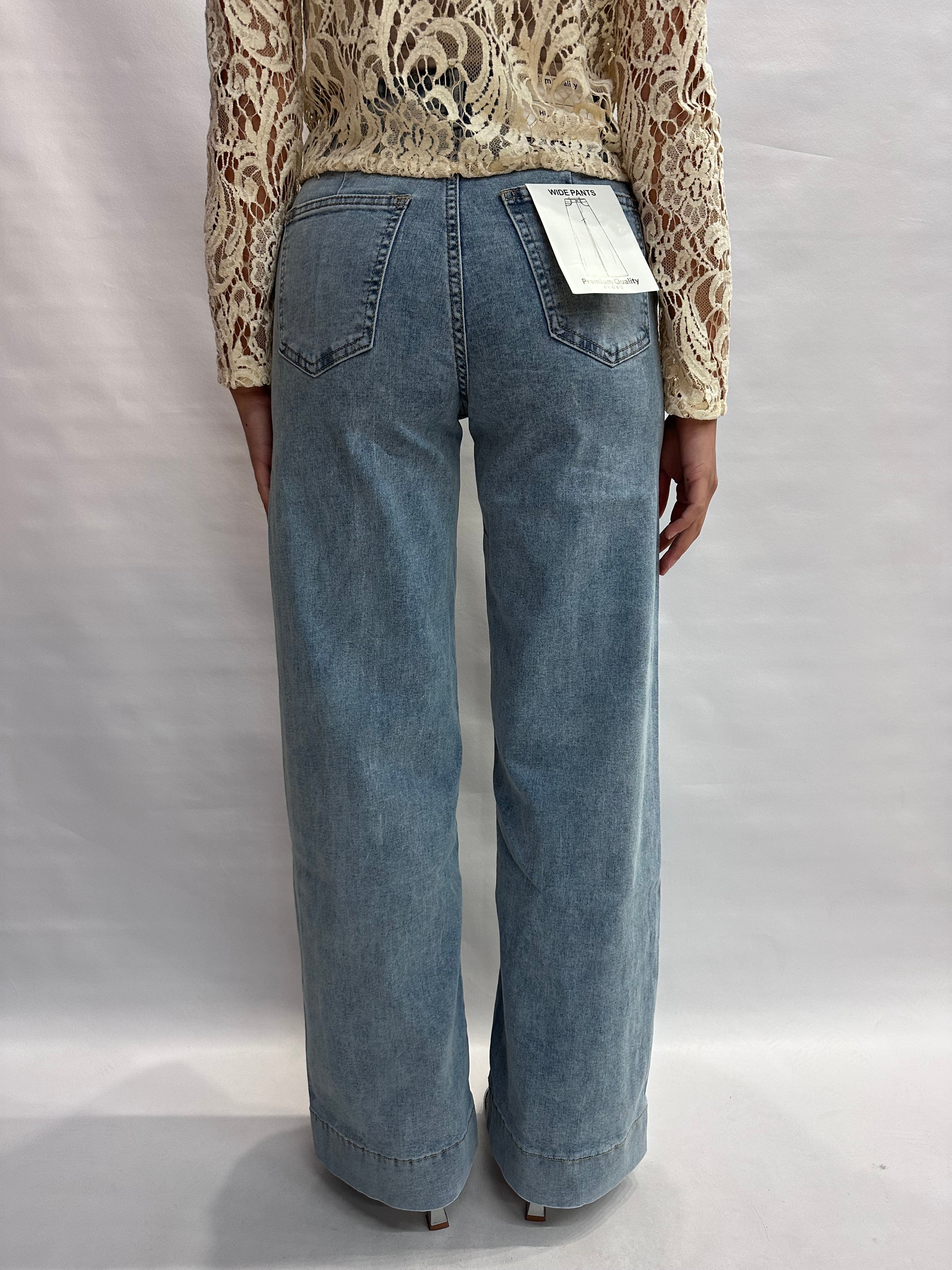 Jeans NO BRAND modello "LOOSE" con cucitura decorativa al centro della gamba ampia e fondo largo - COD: WH3359